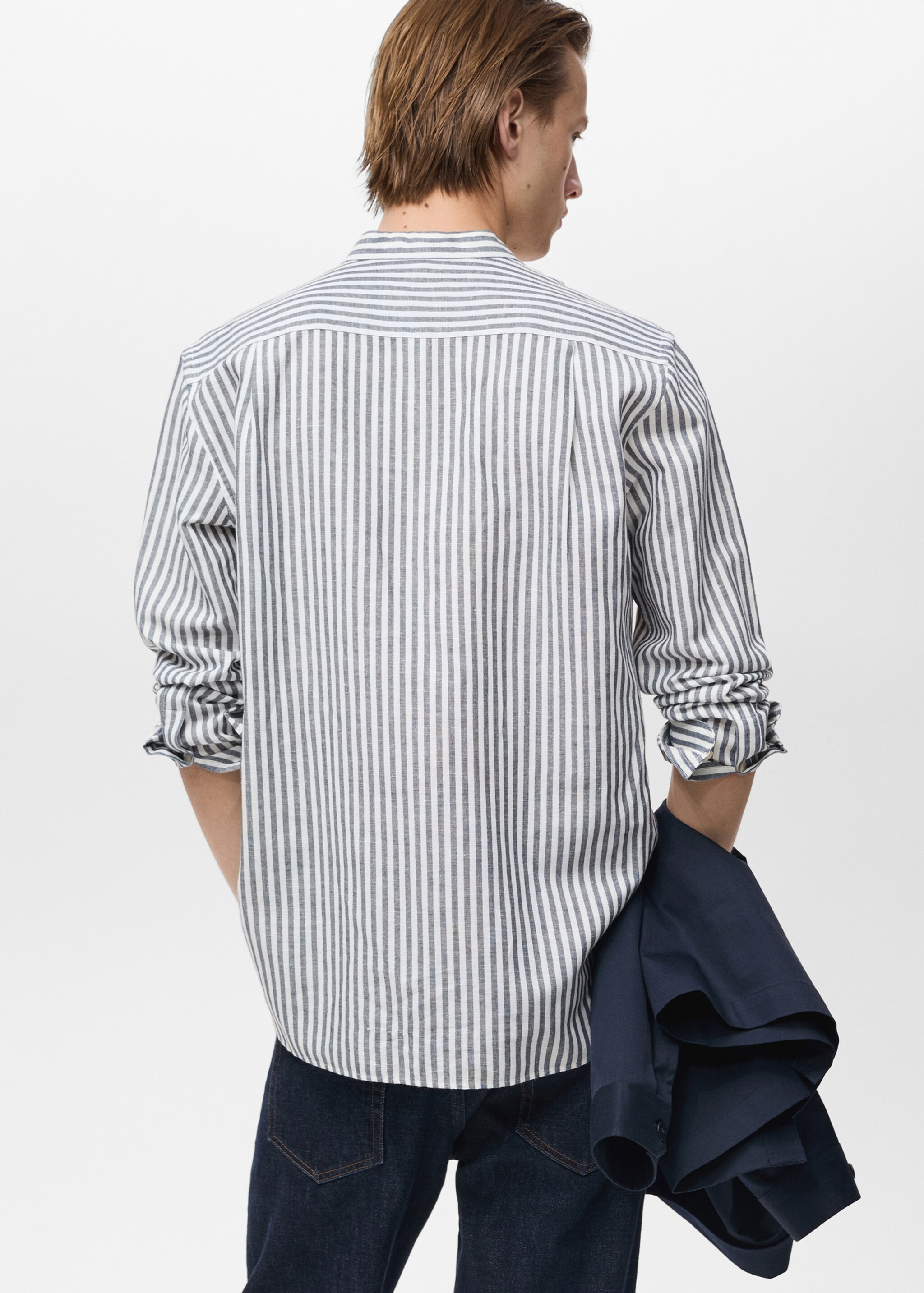 Striped mandarin-collar linen shirt - Reverse of the article