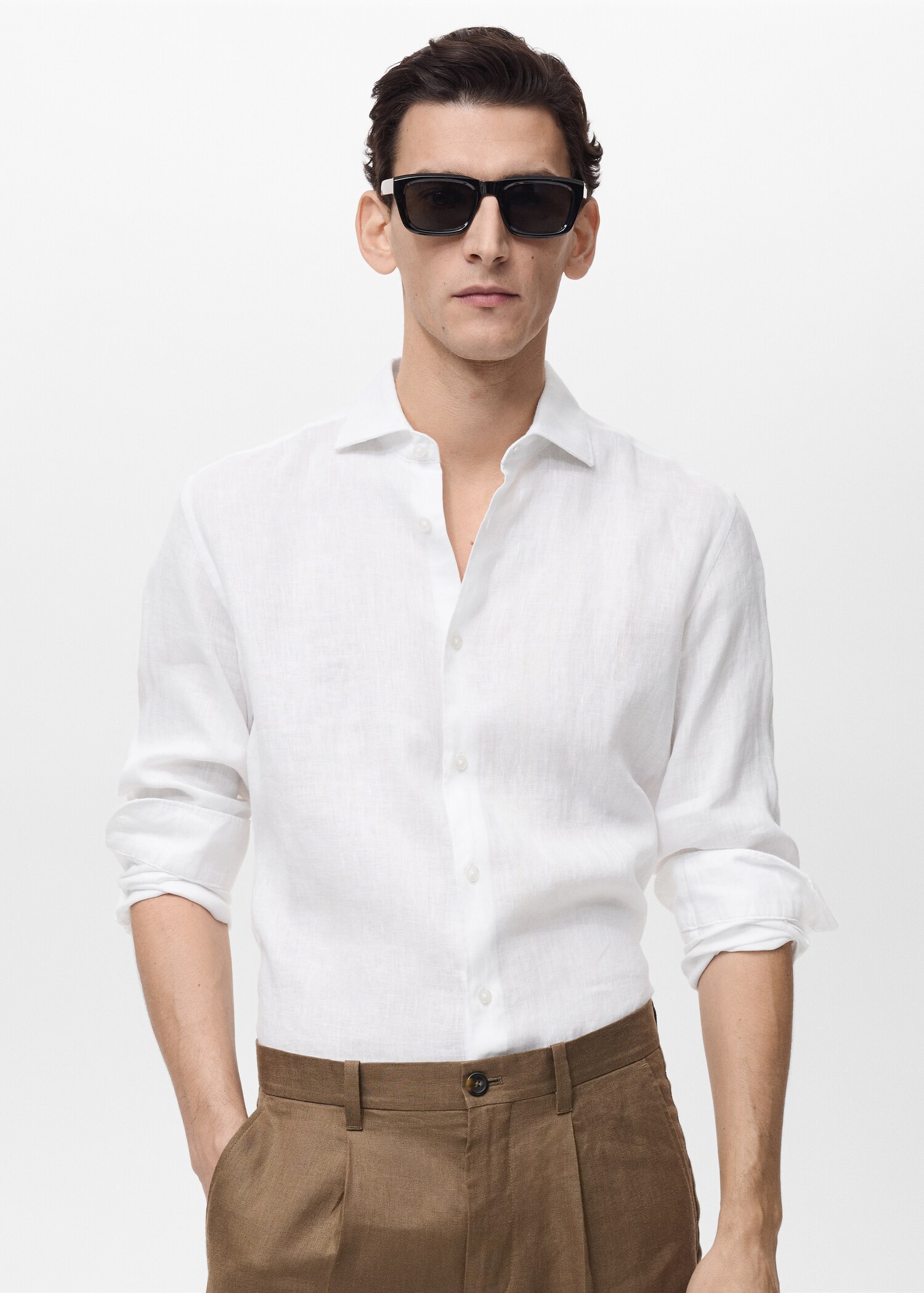 Slim Fit-Hemd aus 100 % Leinen - Mittlere Ansicht