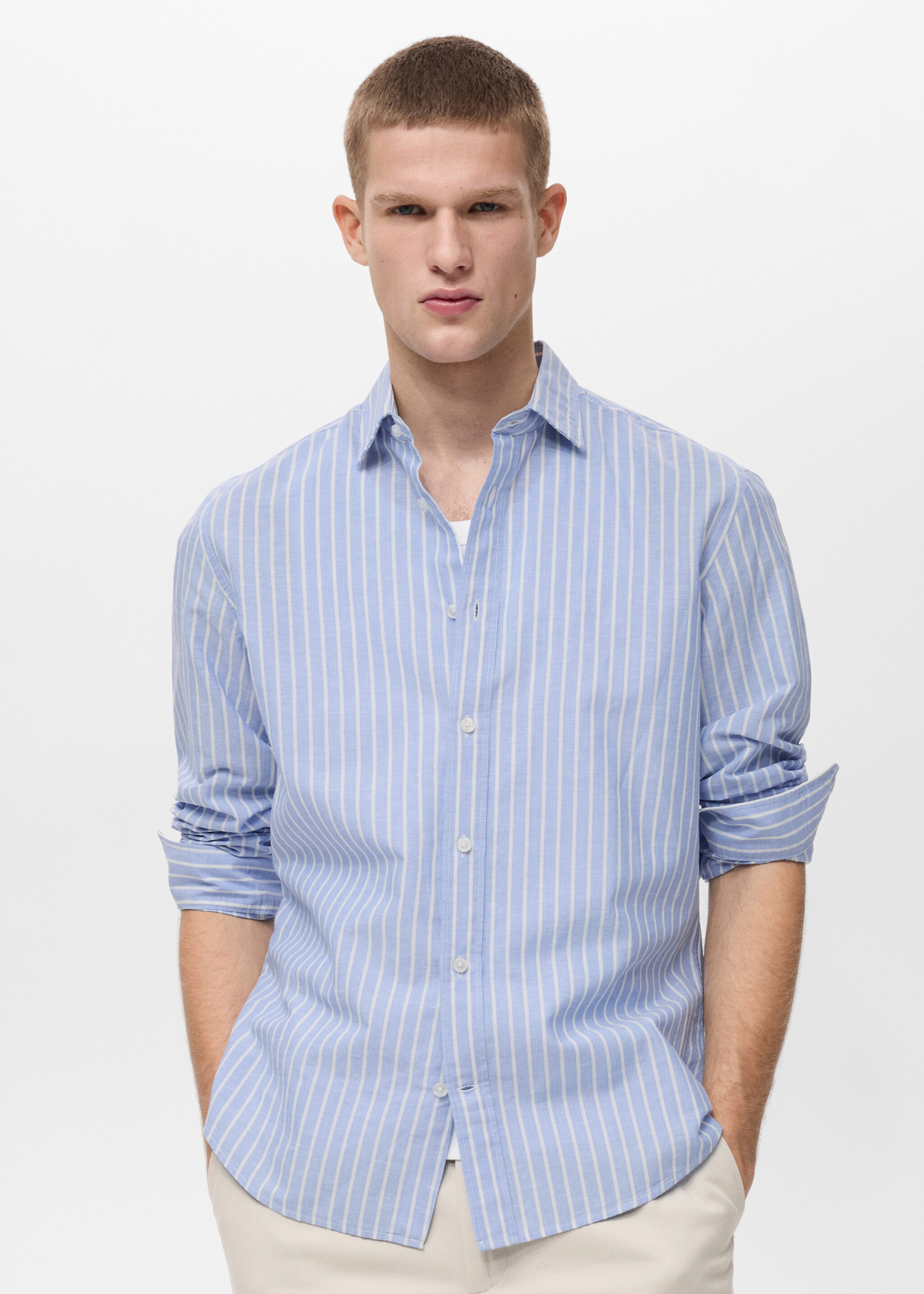 Camisa cotó lli ratlles - Pla mig