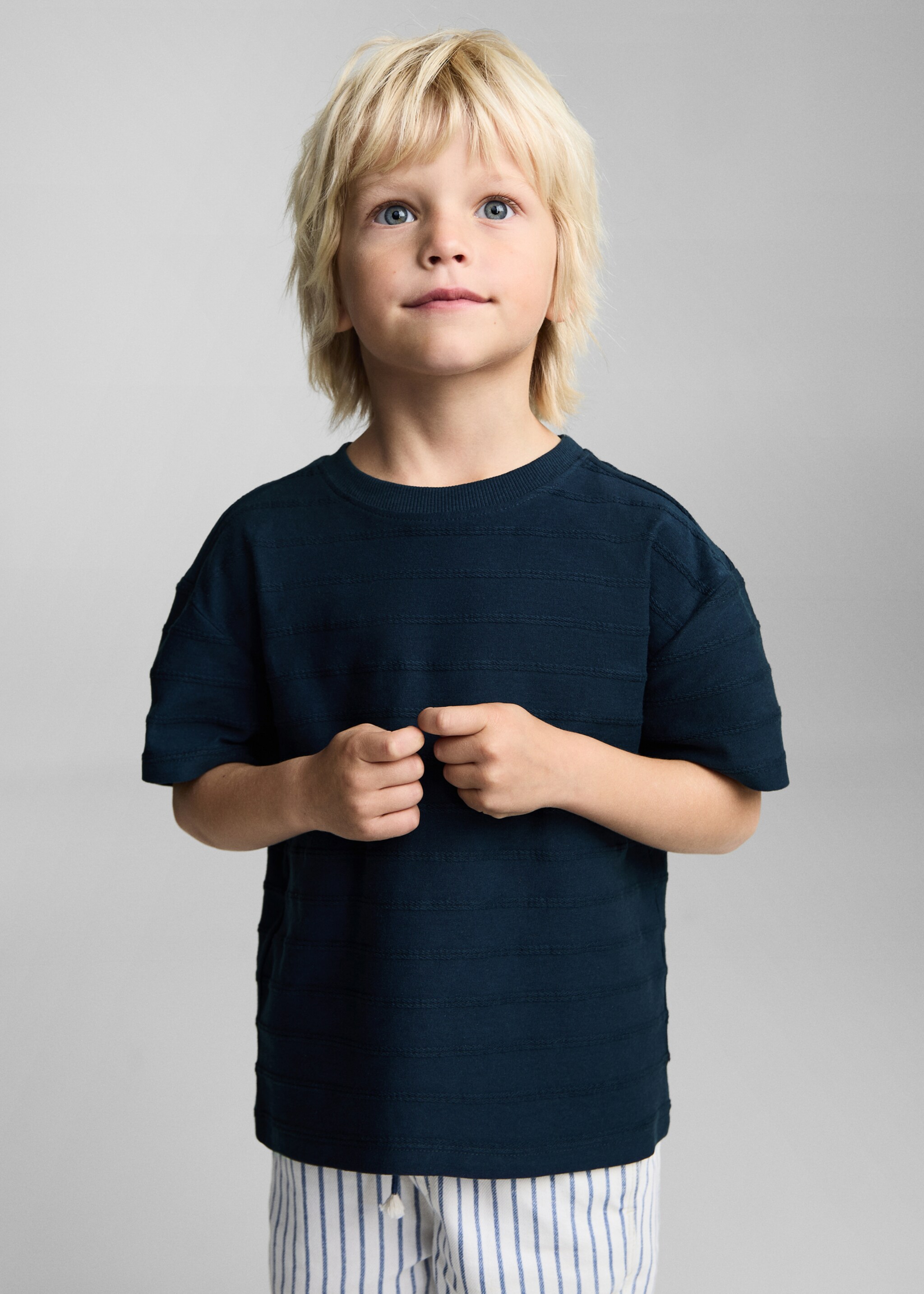 Embossed striped cotton T-shirt - Medium plane