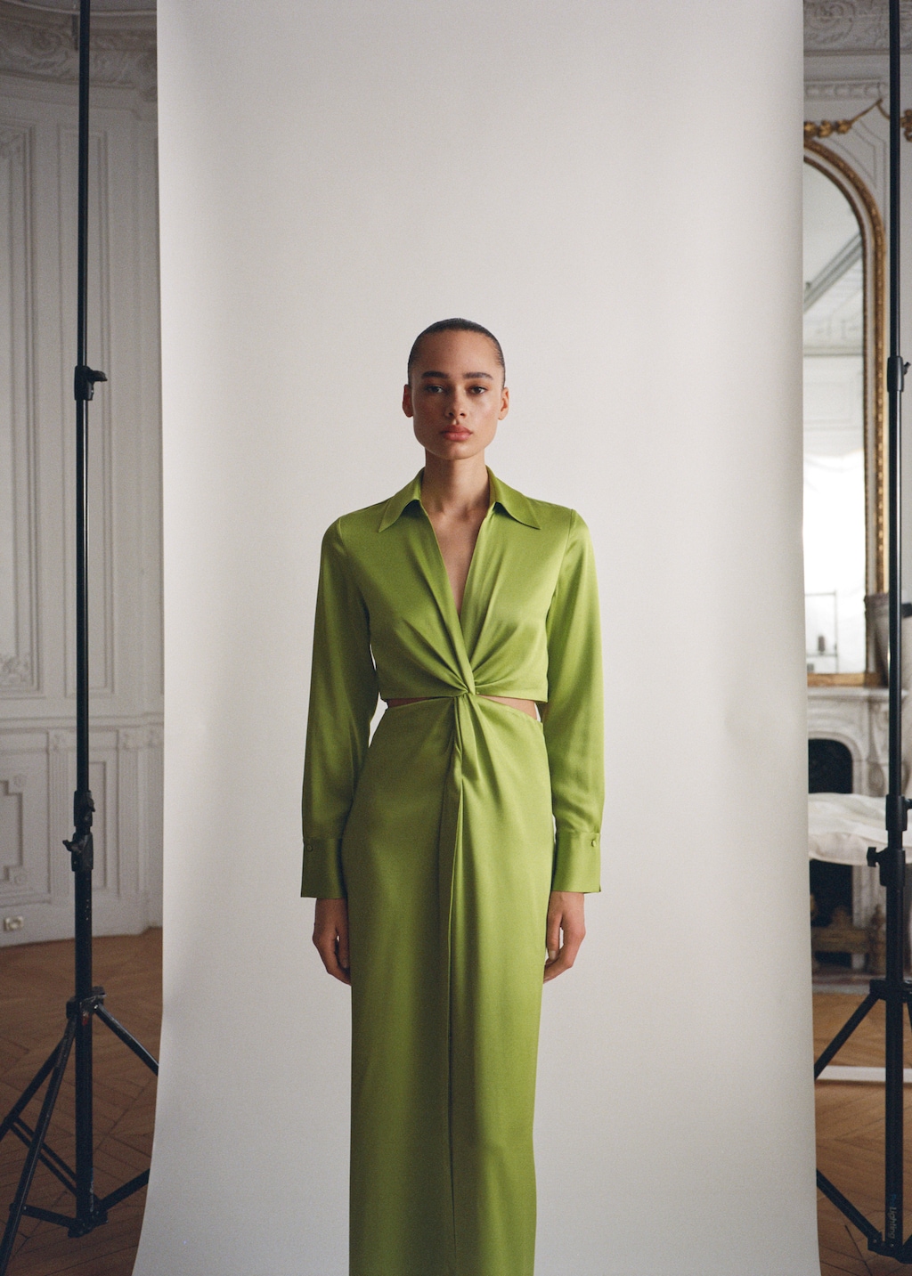 Draped shirt dress with side openings