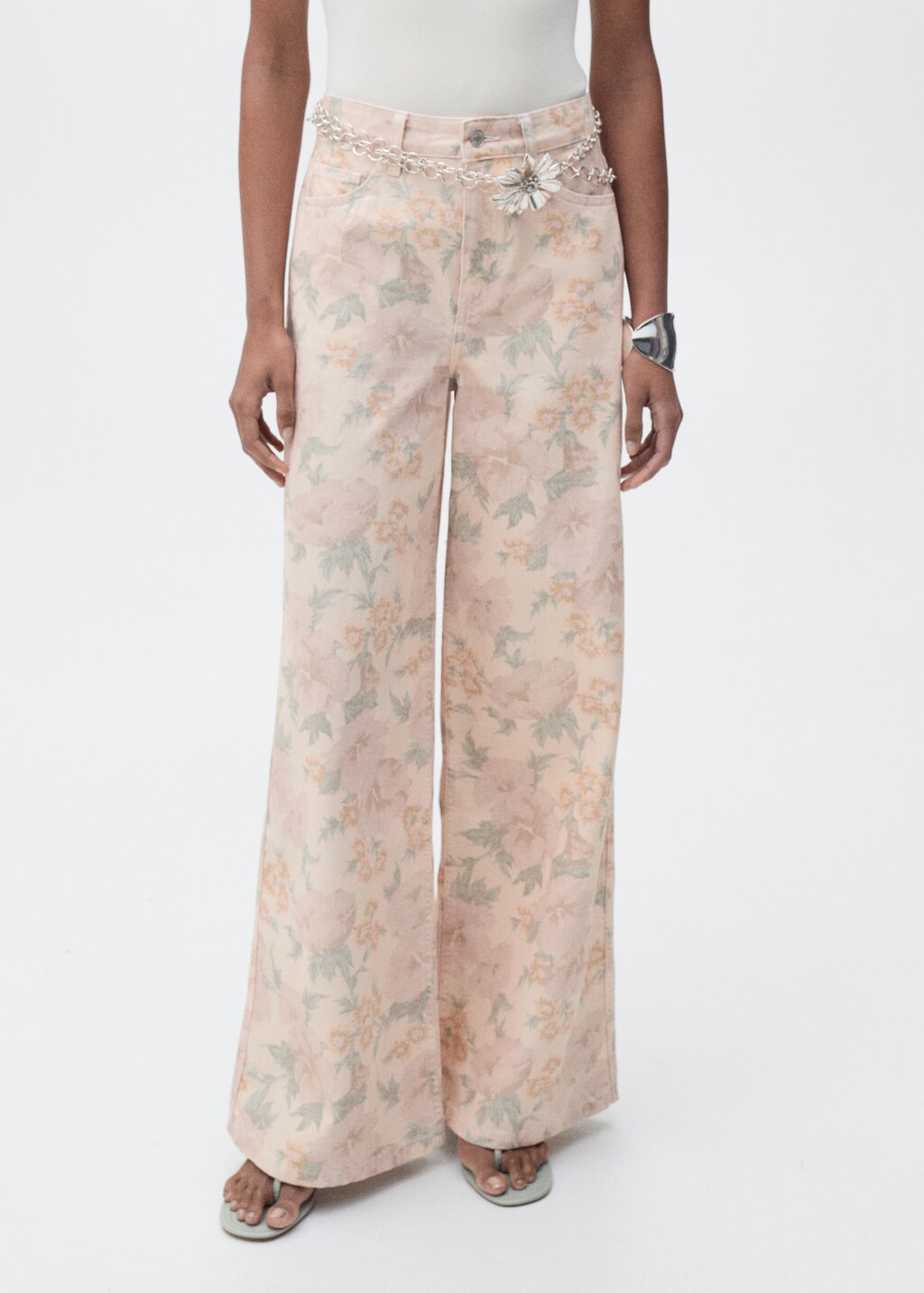 Floral-print wide-leg jeans
