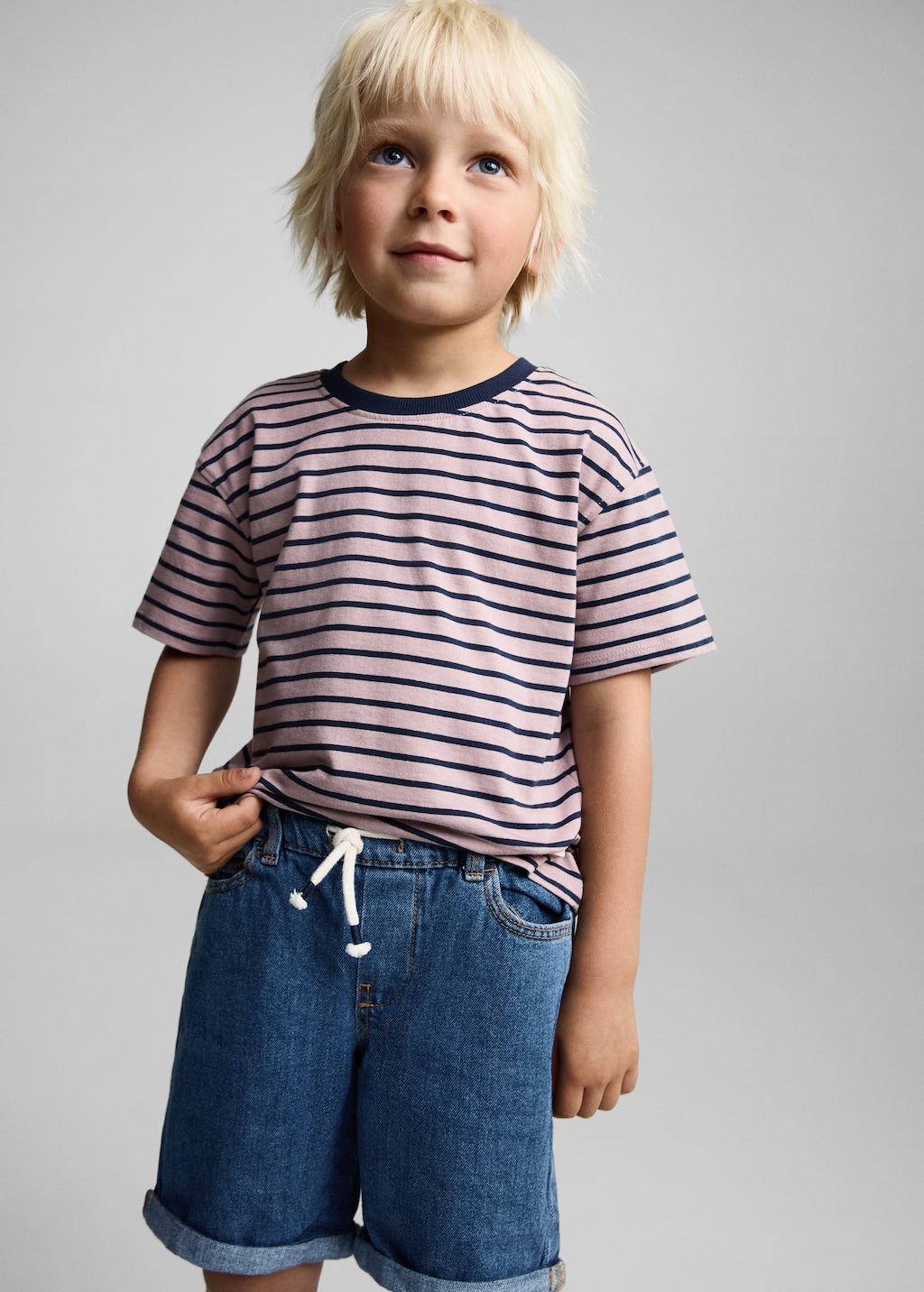 Drawstring denim Bermuda shorts