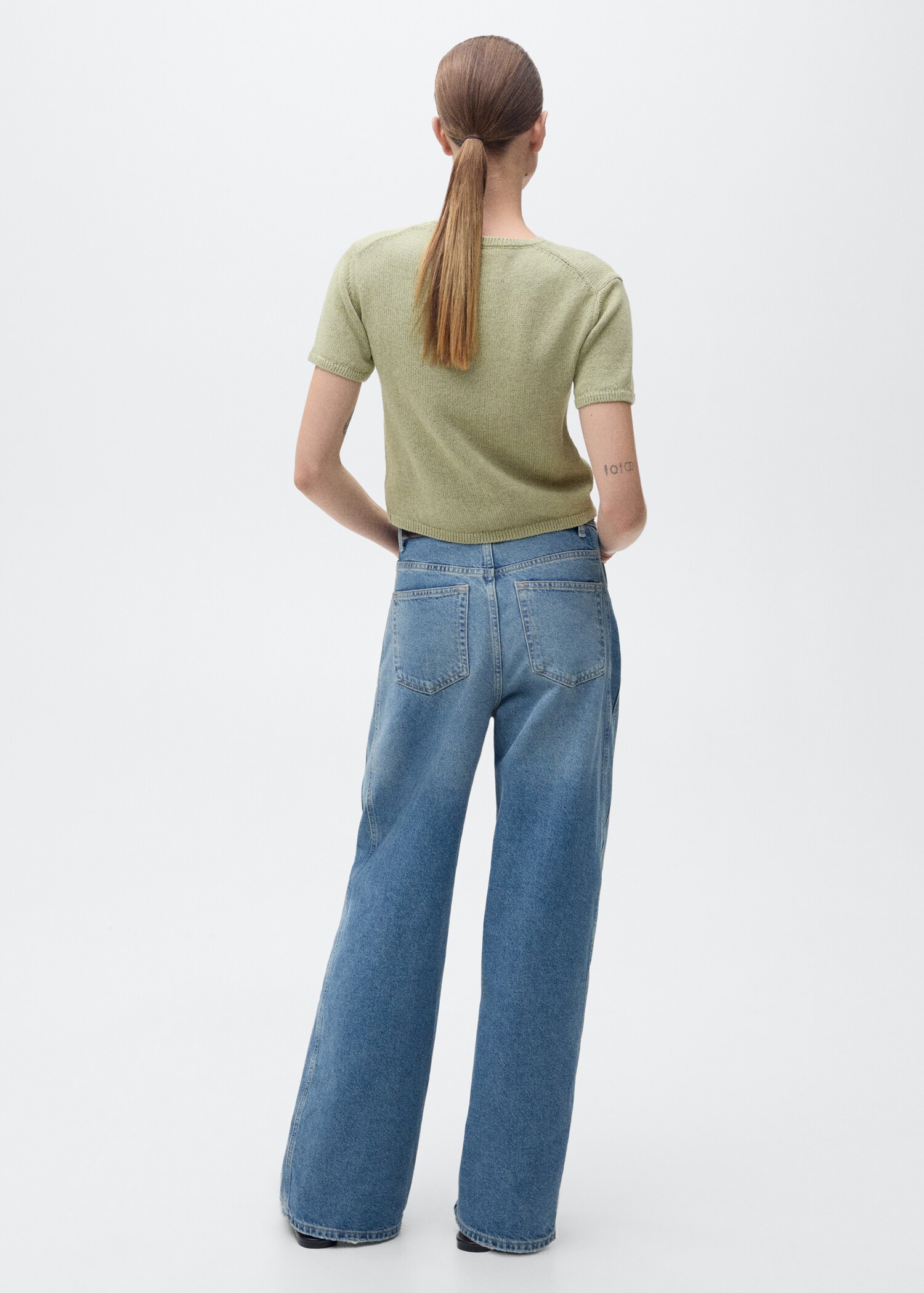 Short-sleeved knitted cotton sweater - Reverse of the article