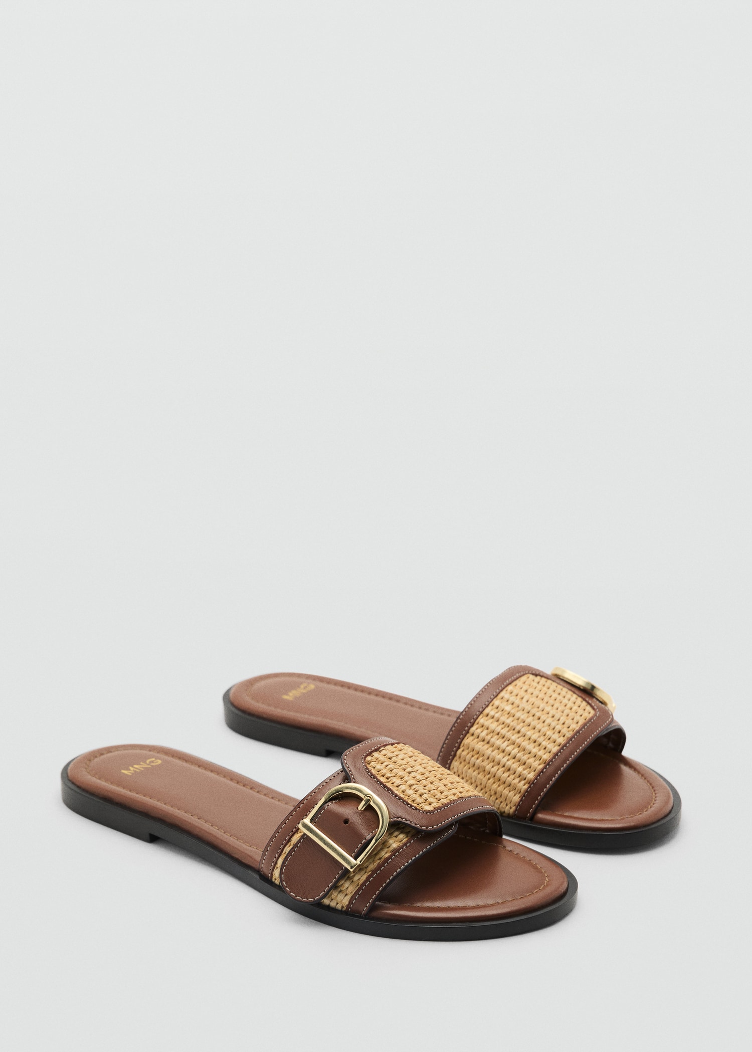 Raffia leather-blend sandals with buckle - Women | MANGO USA
