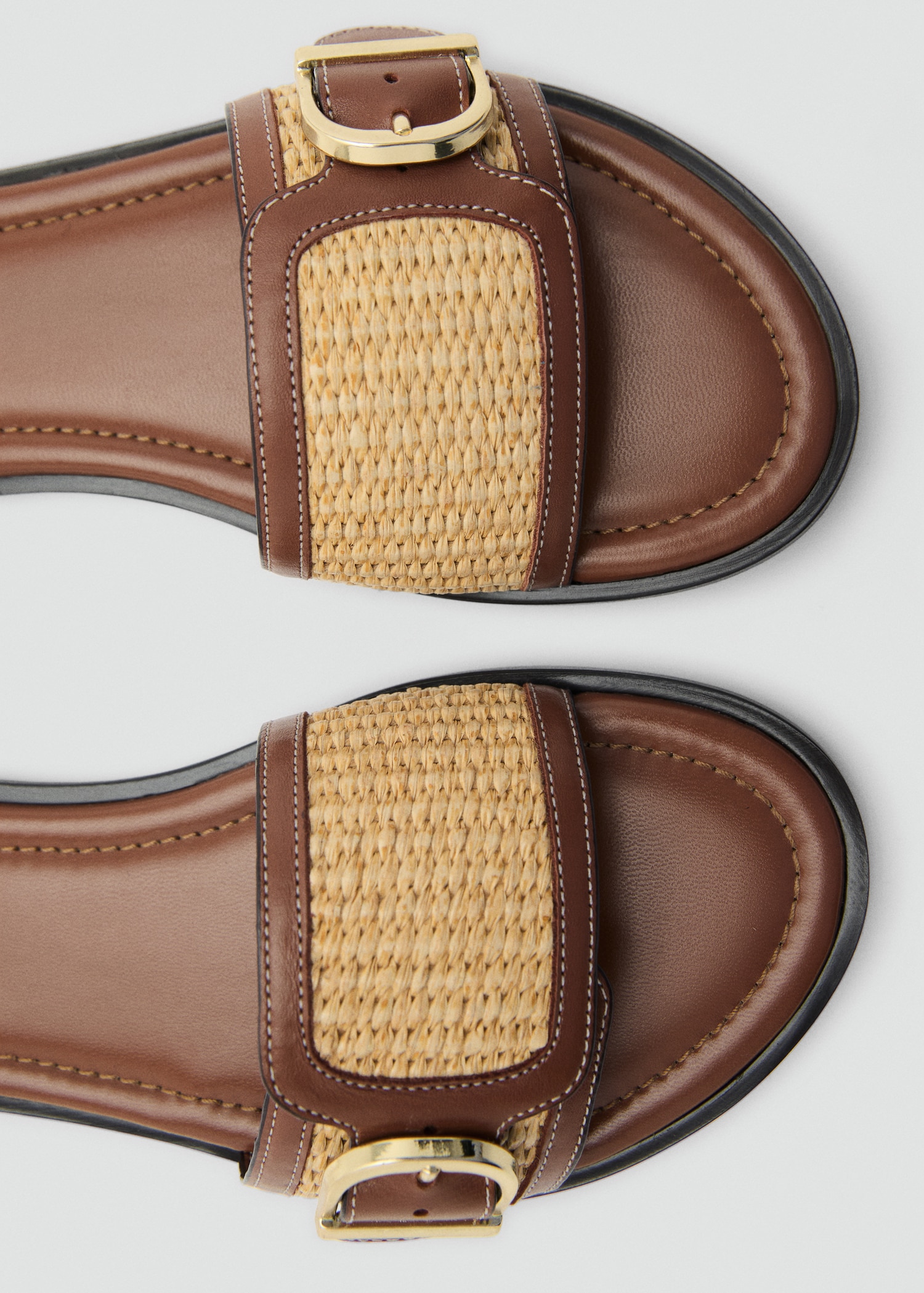 Raffia leather-blend sandals with buckle - Women | MANGO USA