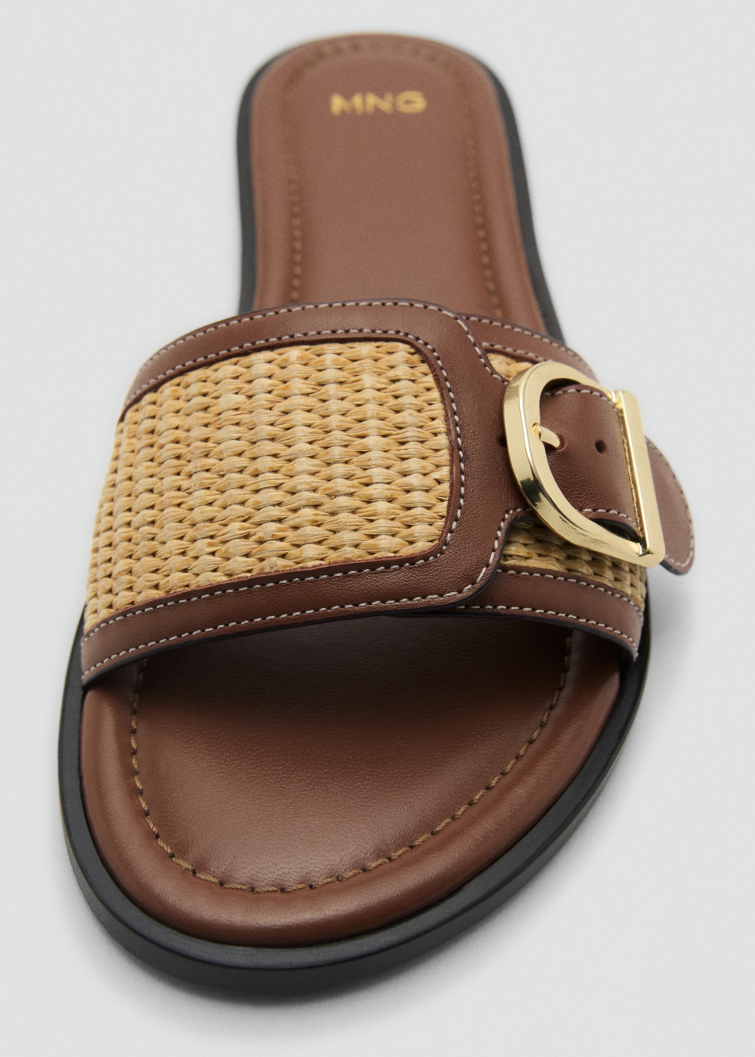 Raffia leather-blend sandals with buckle - Women | MANGO USA