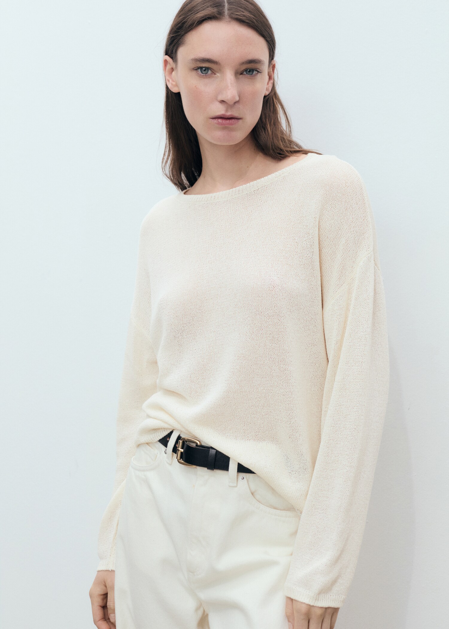 Boat-neck knitted sweater - Medium plane