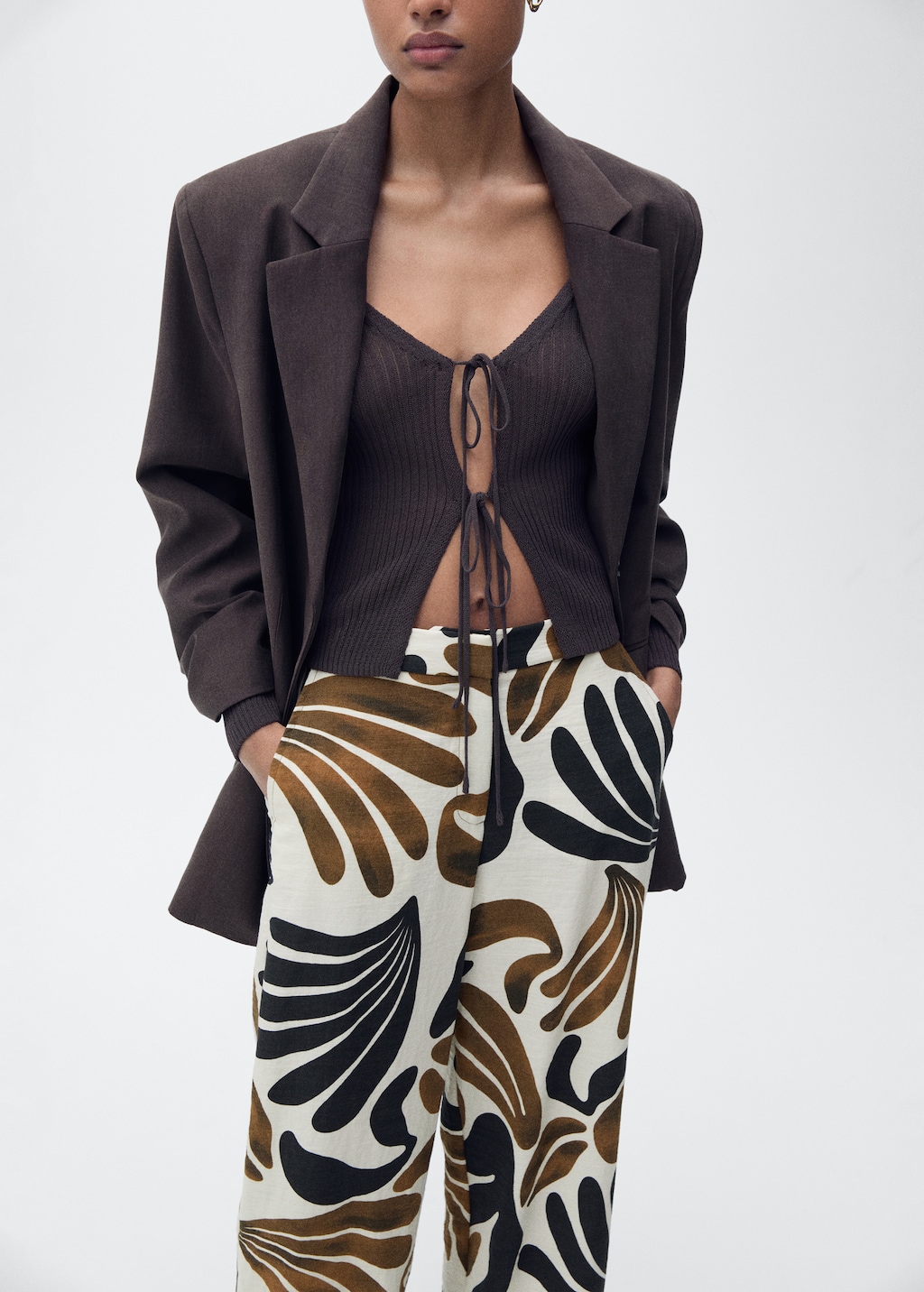 Abstract-print wideleg trousers - Women | MANGO USA