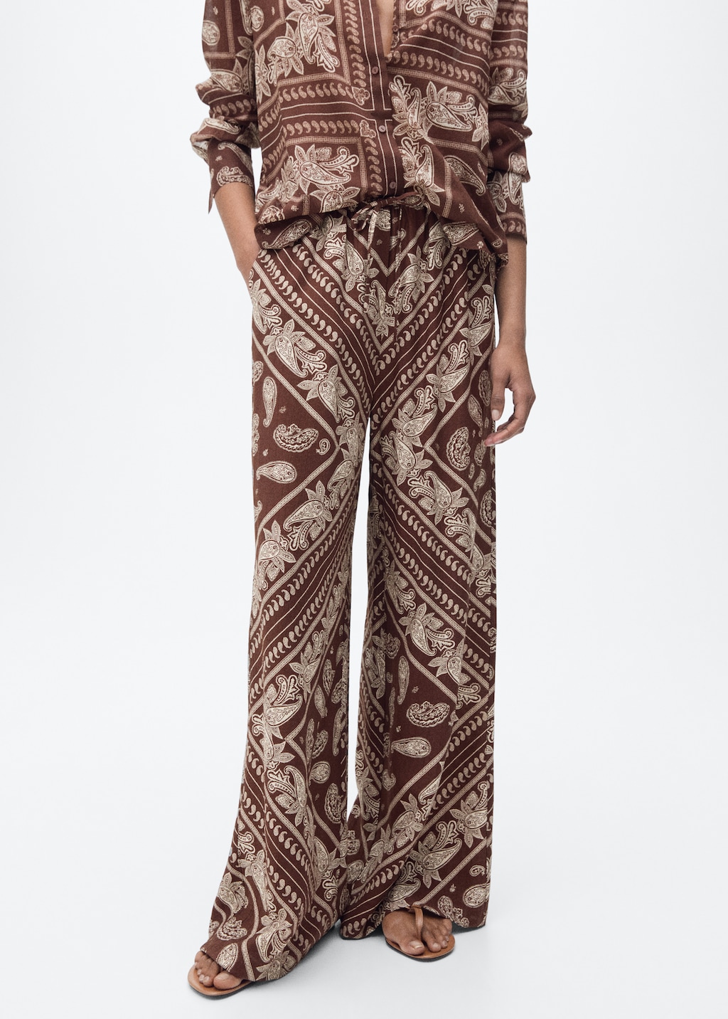 Paisley-print wide leg pants