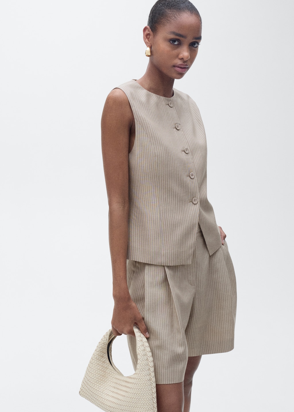 Chaleco traje lyocell rayas