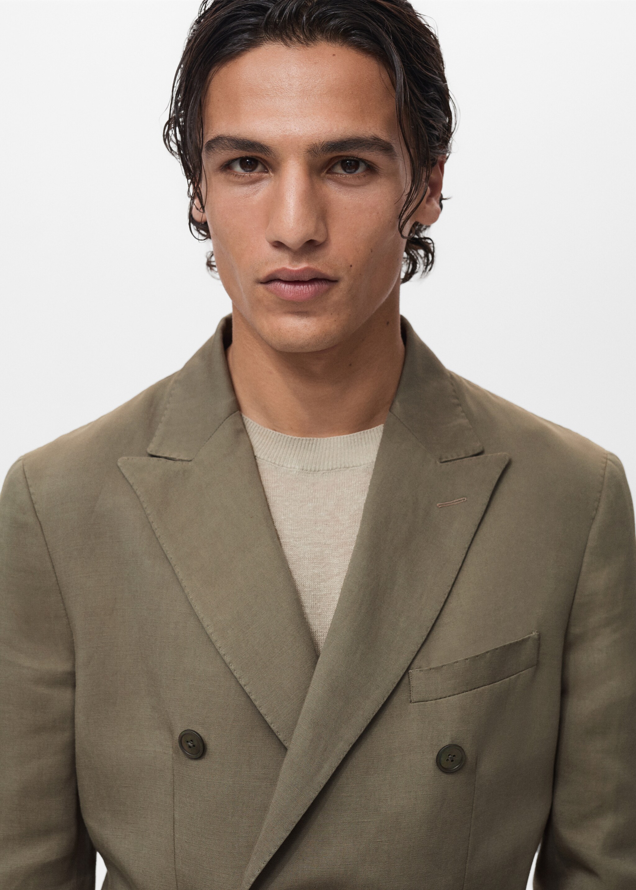 Americana traje mezcla lino slim fit cruzada - Detalle del artículo 1