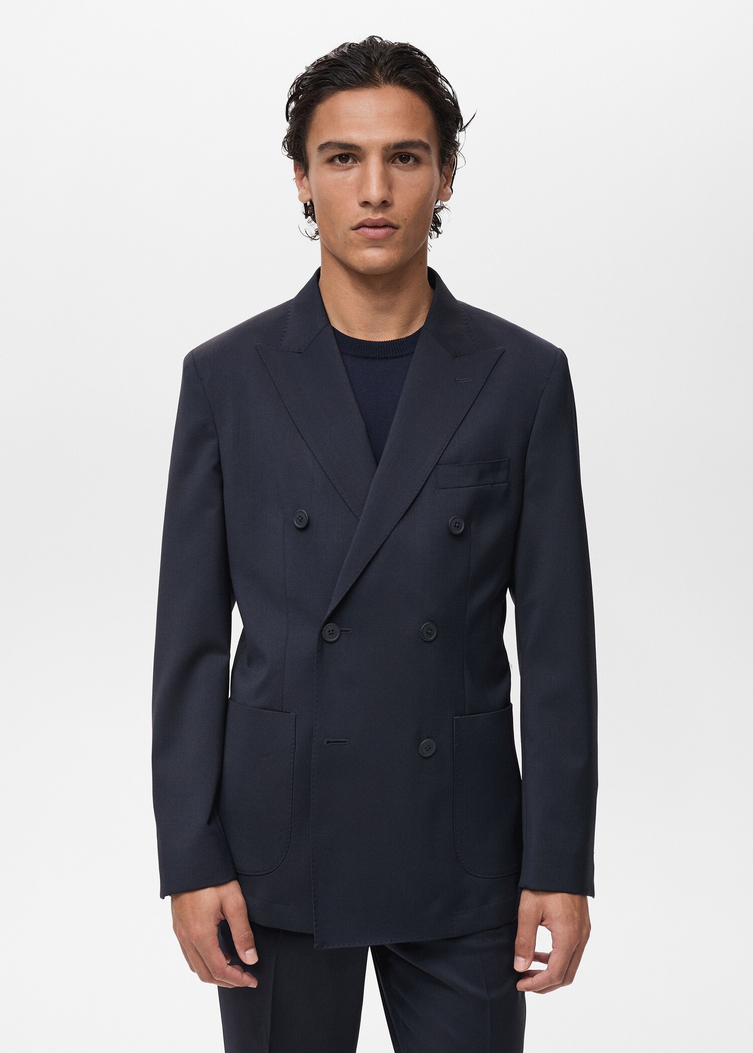 Veste costume croisée 100 % laine froide - Plan moyen