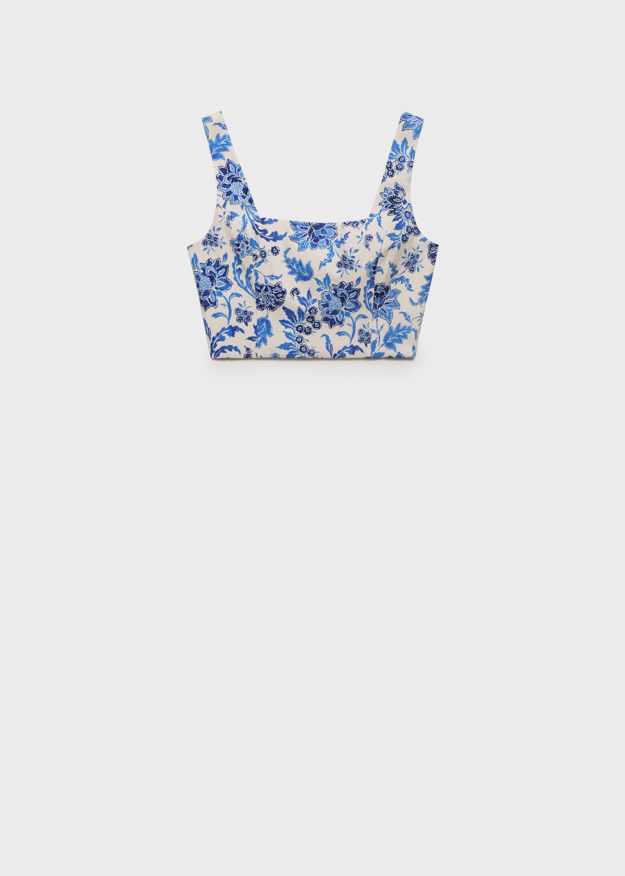 Floral crop top with low neckline - Article without model, Off White. Ref: 87028647-00.