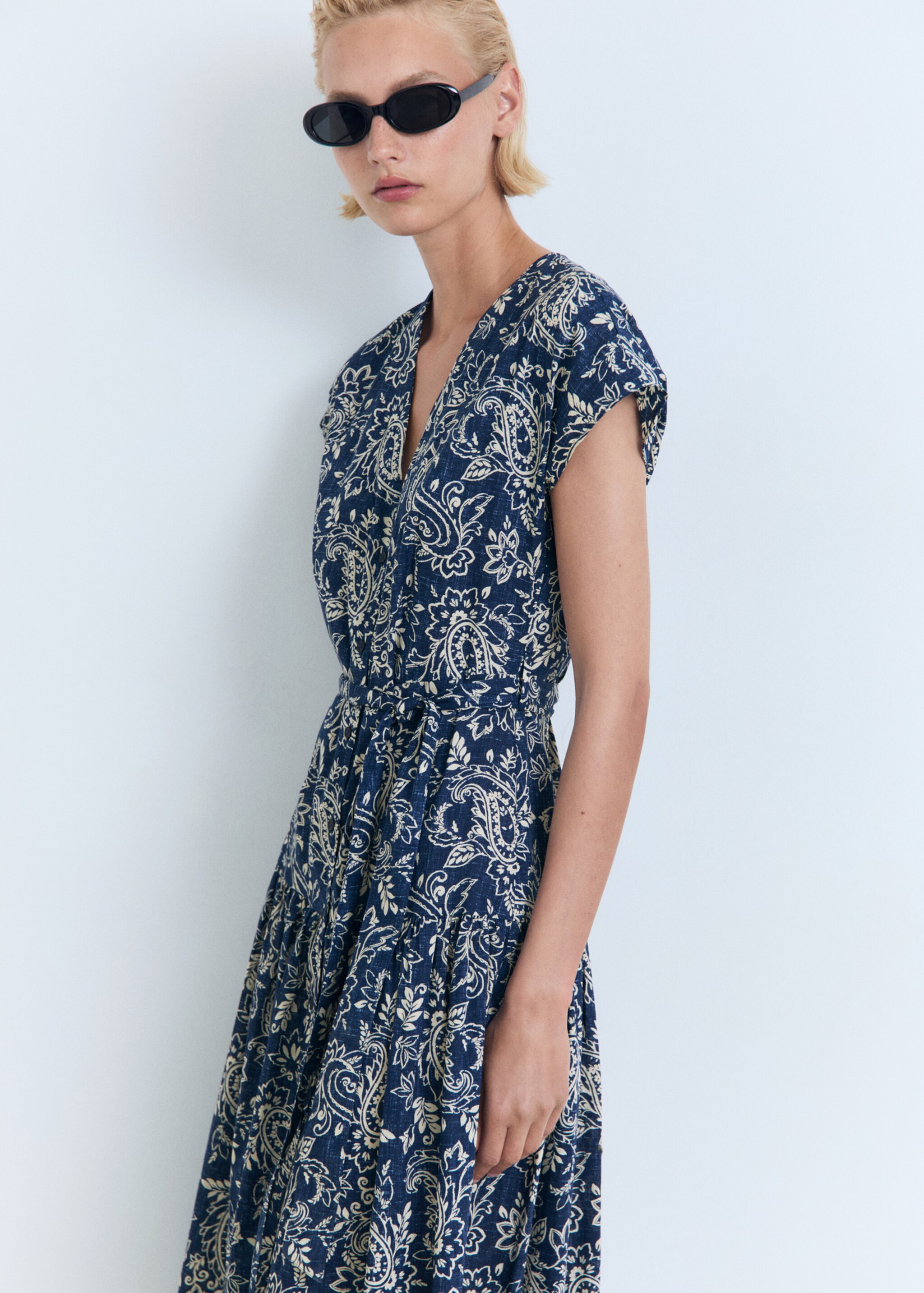 Paisley flared dress with belt - Medium plane