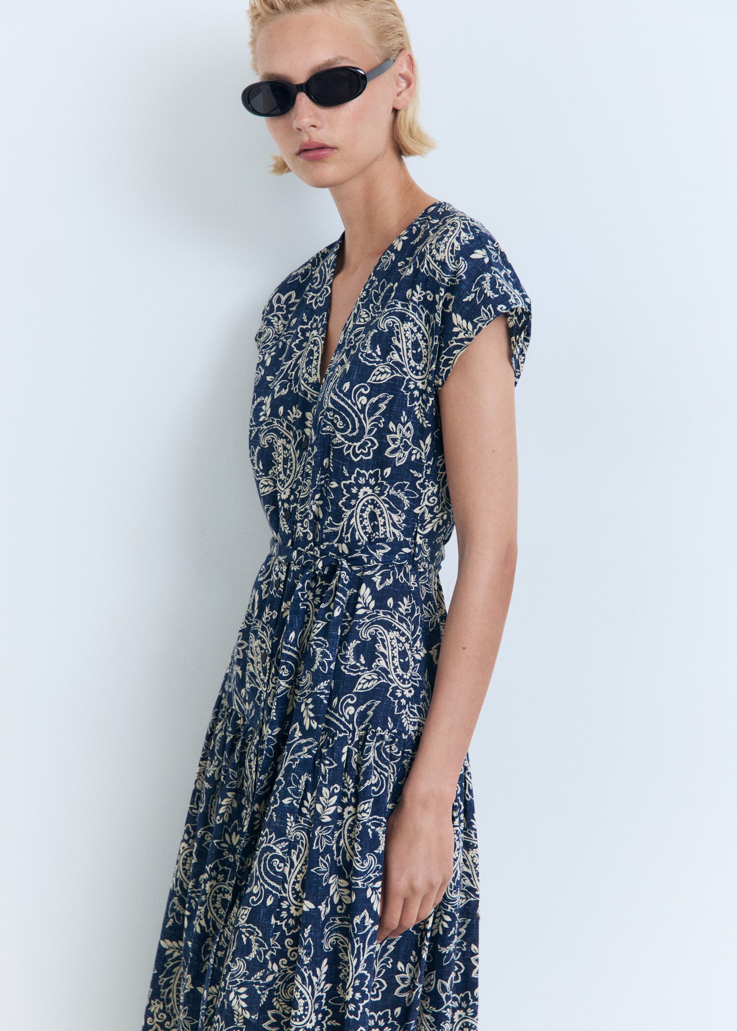 Paisley flared dress with belt - Medium plane