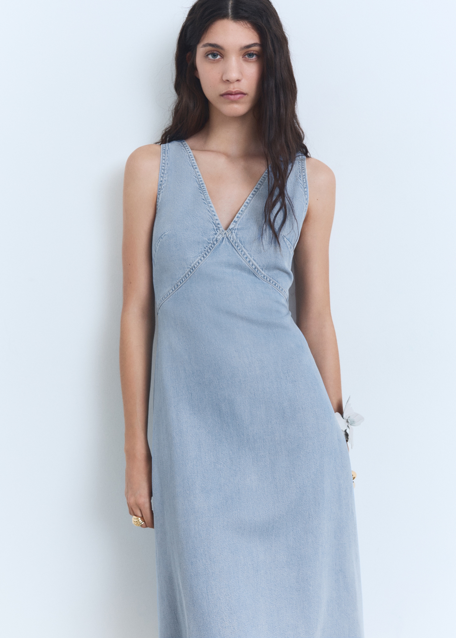 Asymmetrische lyocell jurk met drapering Dames MANGO Suriname