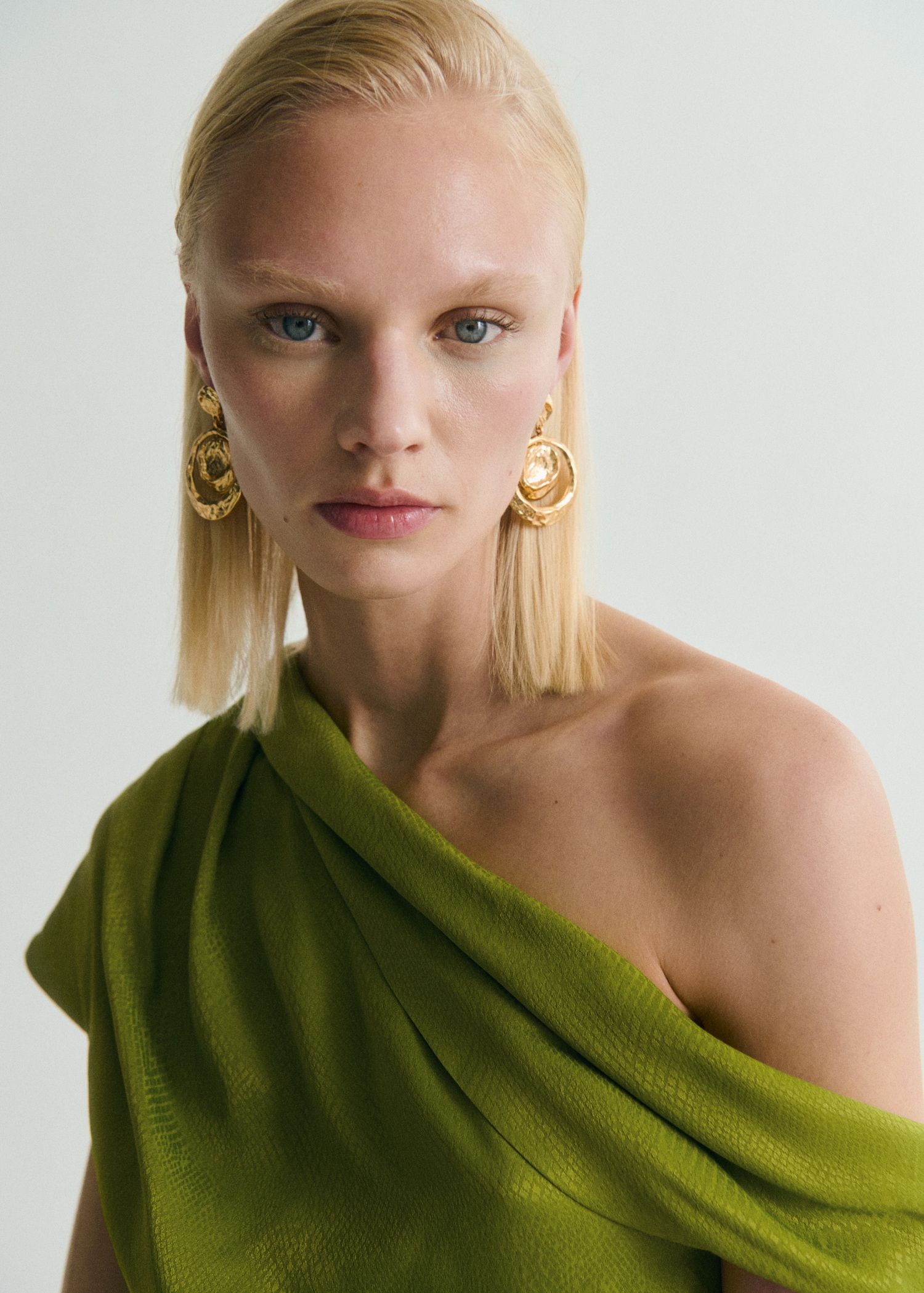 Satin blouse with asymmetrical neck - Women | MANGO USA