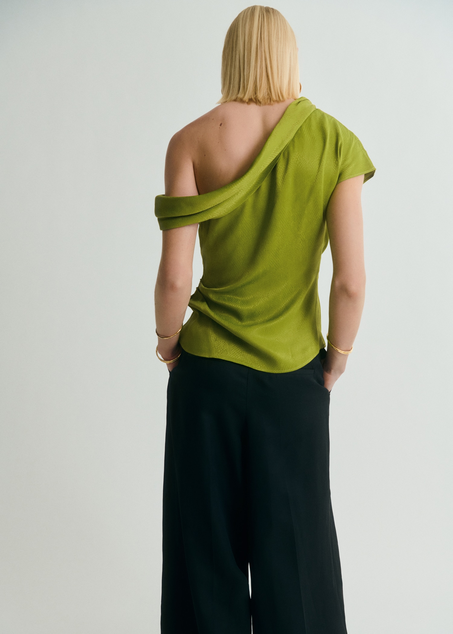 Satin blouse with asymmetrical neck - Women | MANGO USA