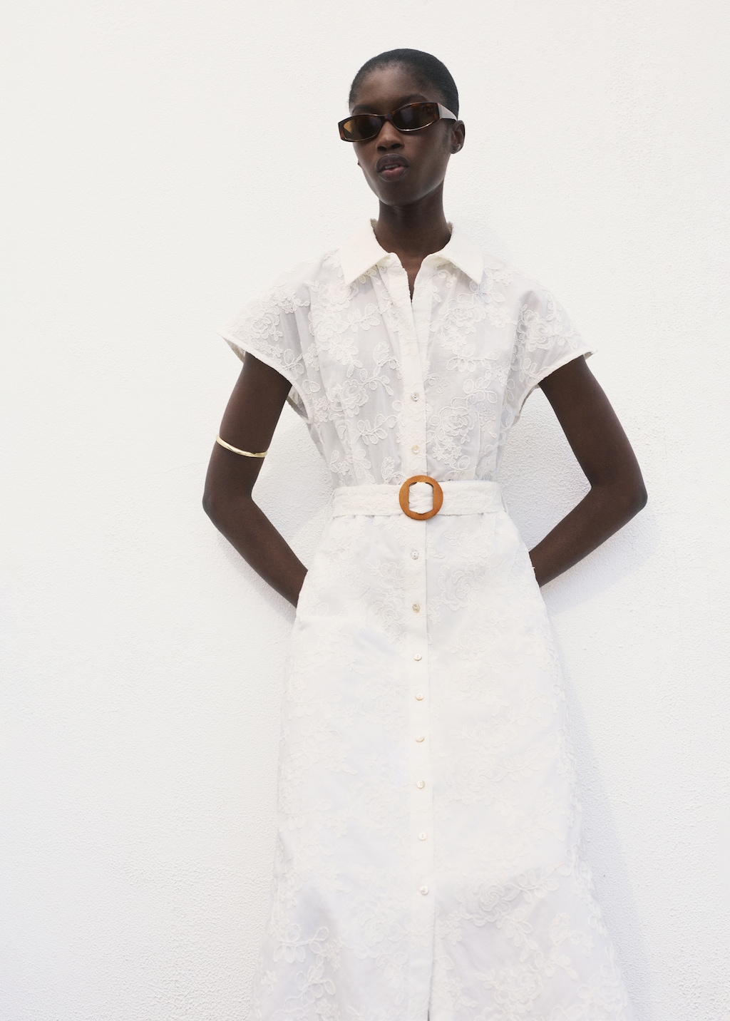 Embroidered shirt dress with belt - Women | MANGO USA