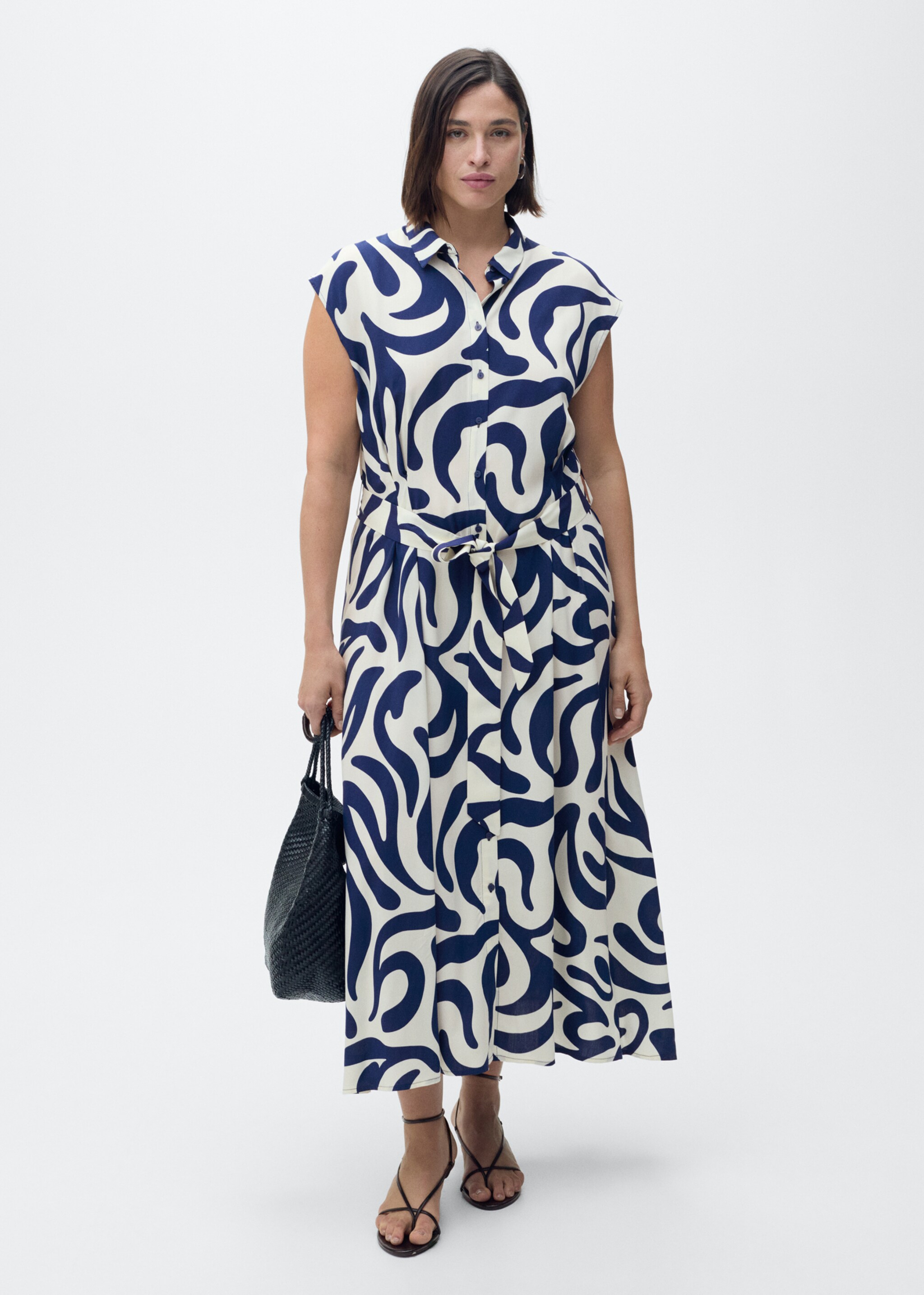 Printed shirt dress with belt - Details of the article 3
