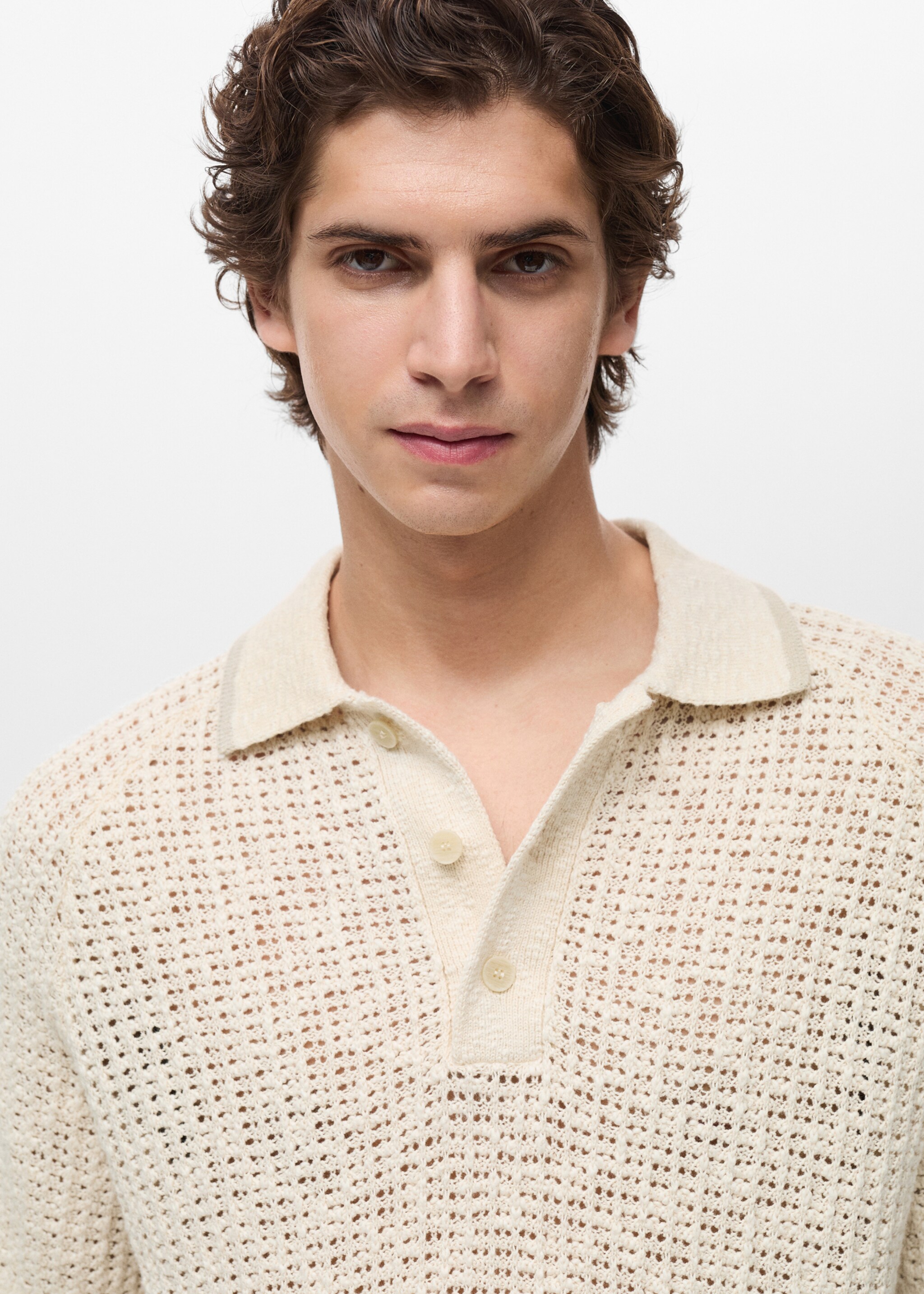 Openwork knitted cotton polo shirt - Details of the article 1