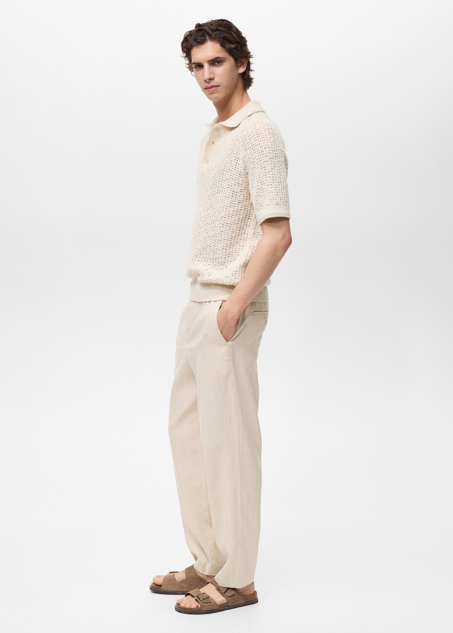Openwork knitted cotton polo shirt - Details of the article 2