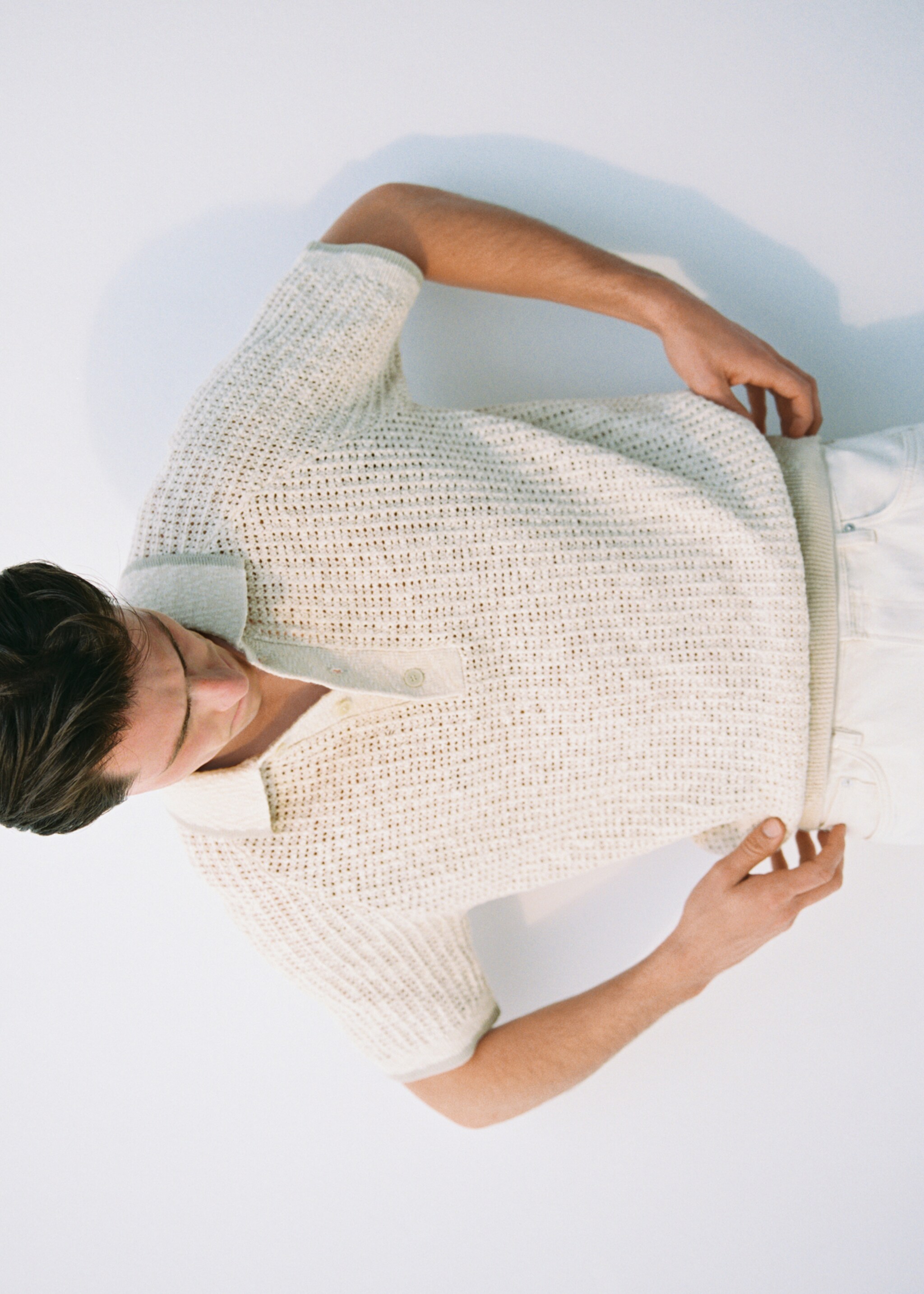 Openwork knitted cotton polo shirt - Details of the article 3