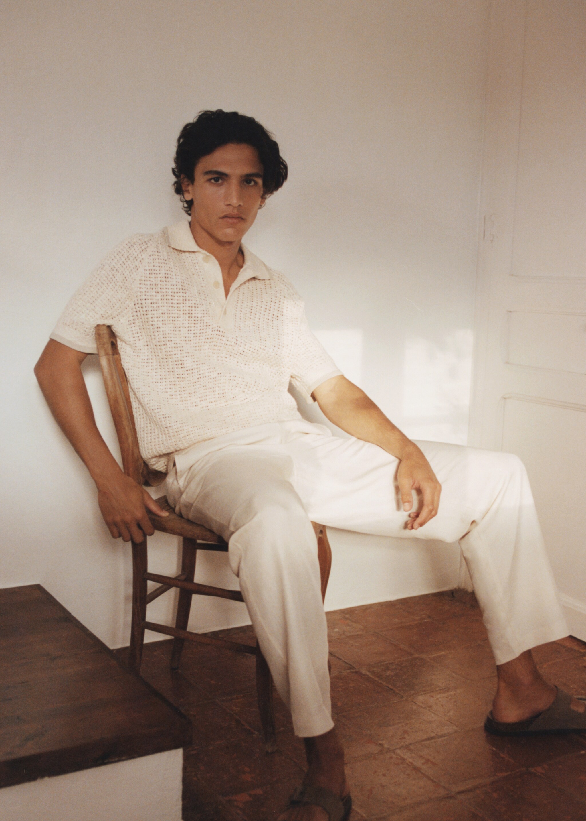 Openwork knitted cotton polo shirt - Details of the article 5