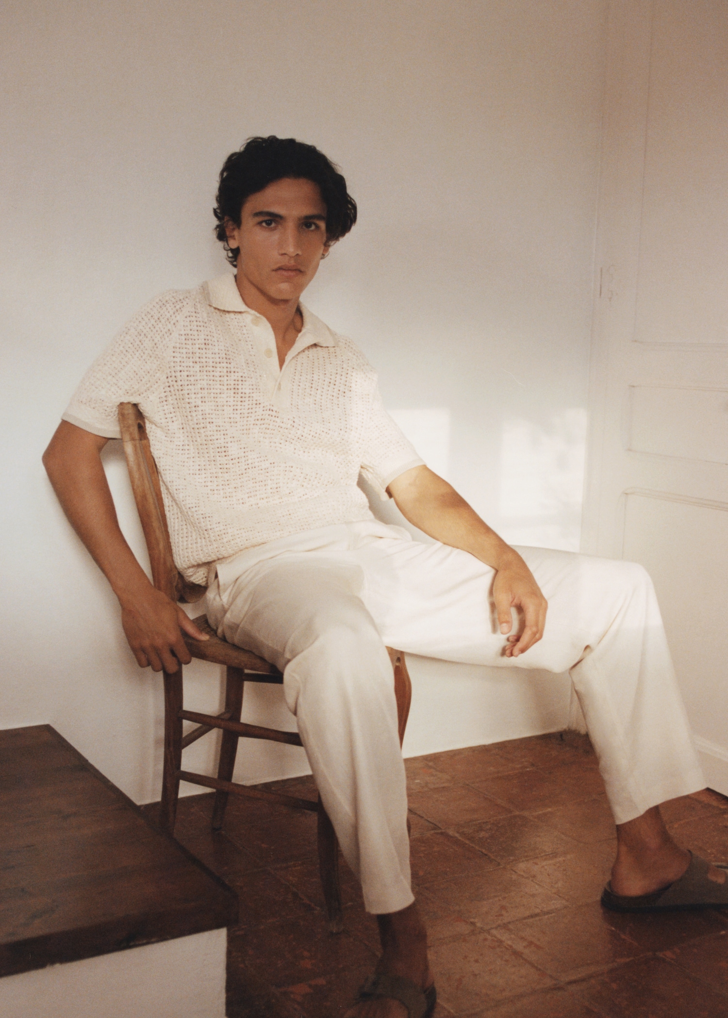 Openwork knitted cotton polo shirt - Details of the article 5