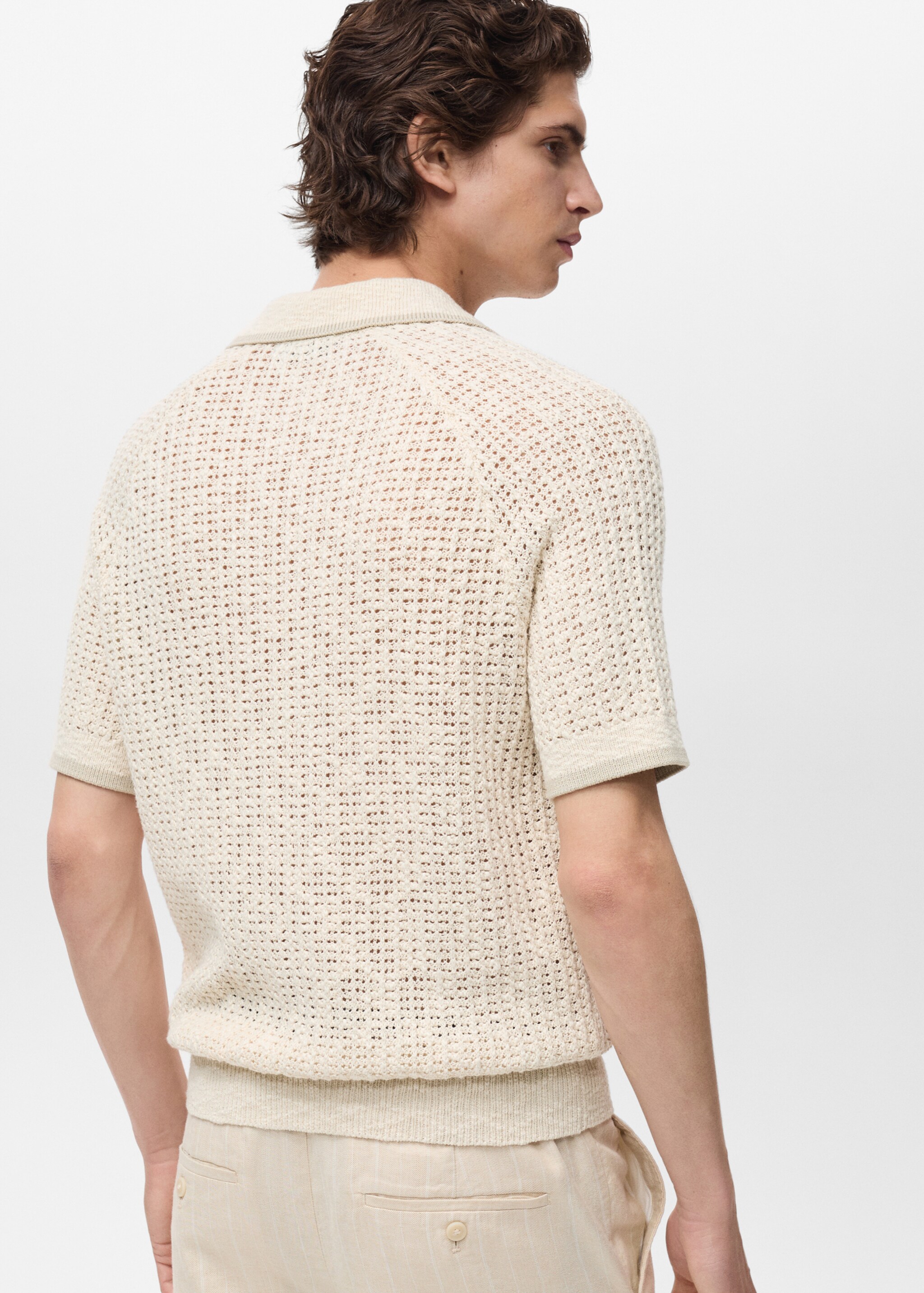Openwork knitted cotton polo shirt - Reverse of the article