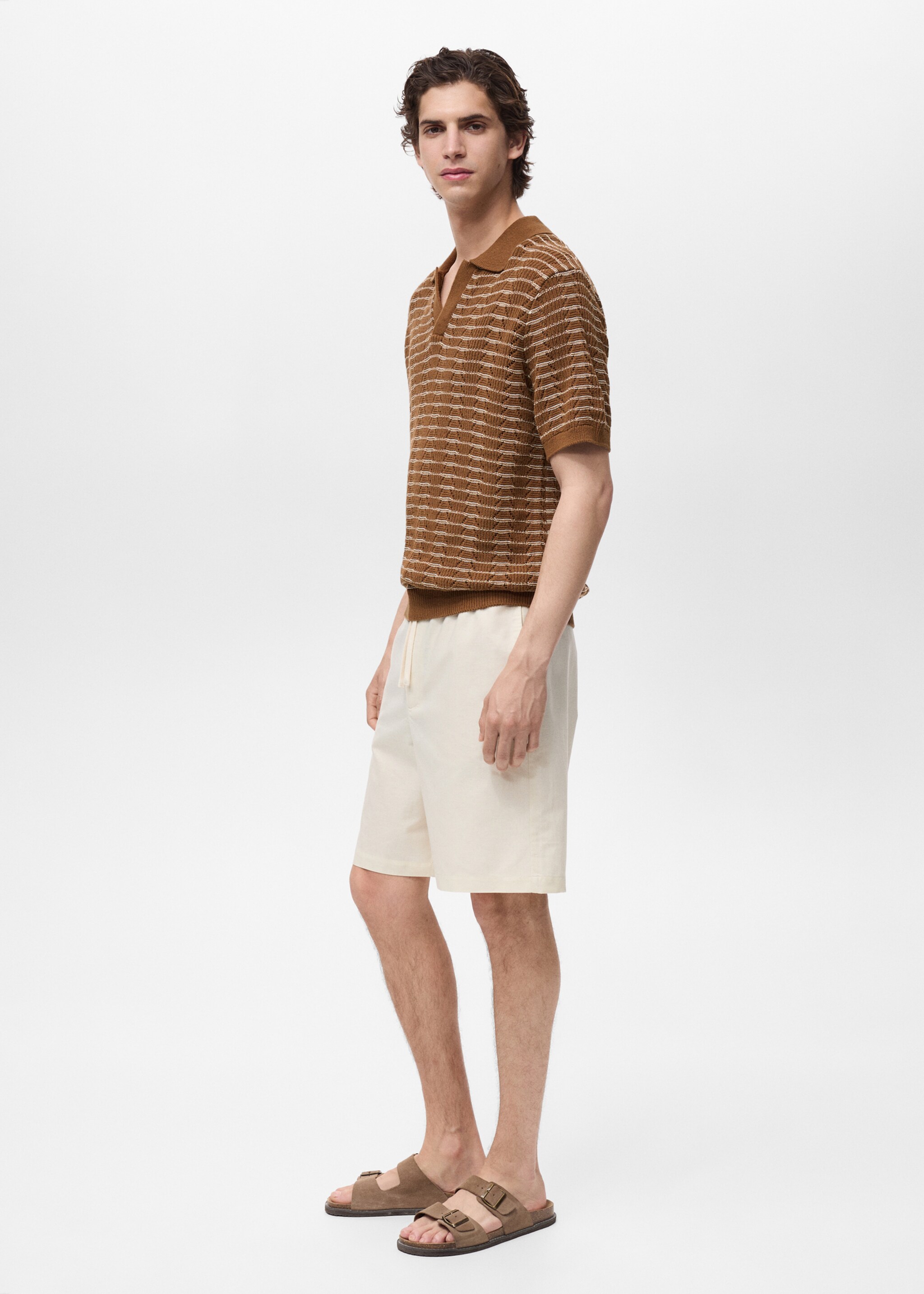 Striped openwork knitte polo shirt - Medium plane