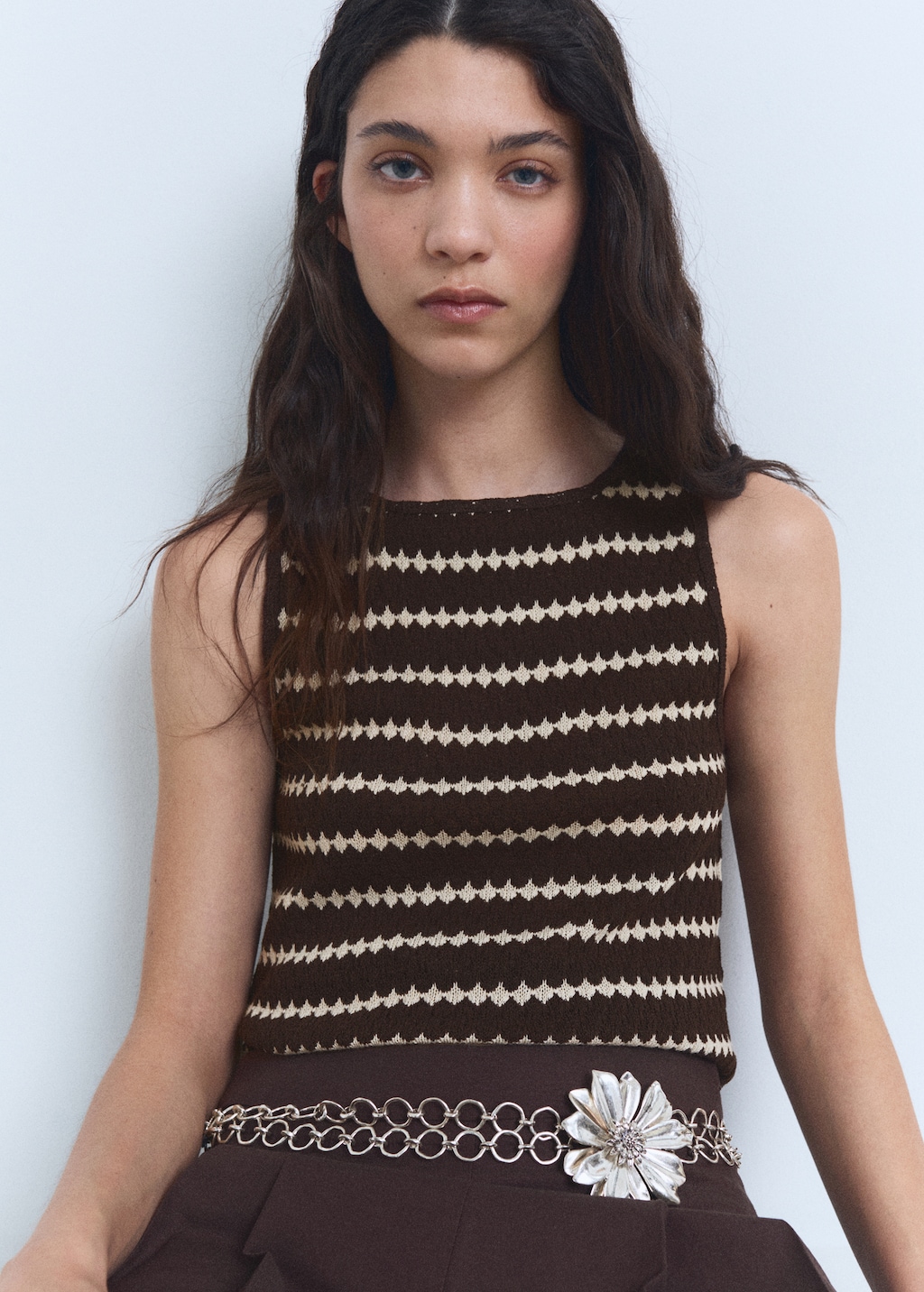 Knitted top with geometric print