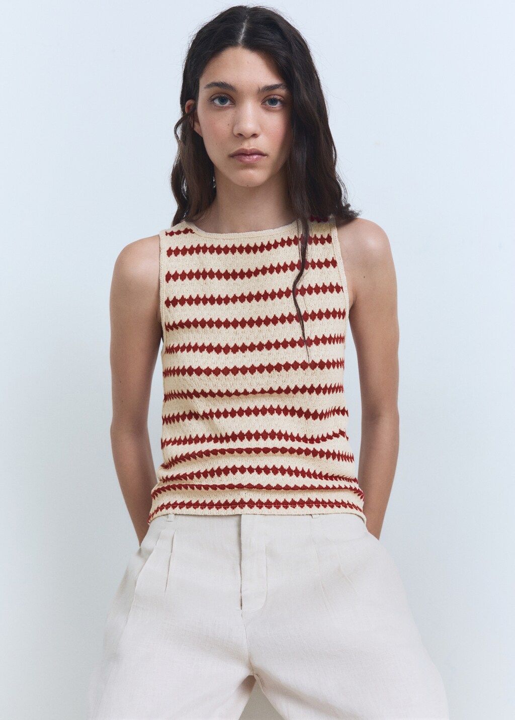 Knitted top with geometric print - Women | MANGO USA Knitted top with geometric print - Women | MANGO USA