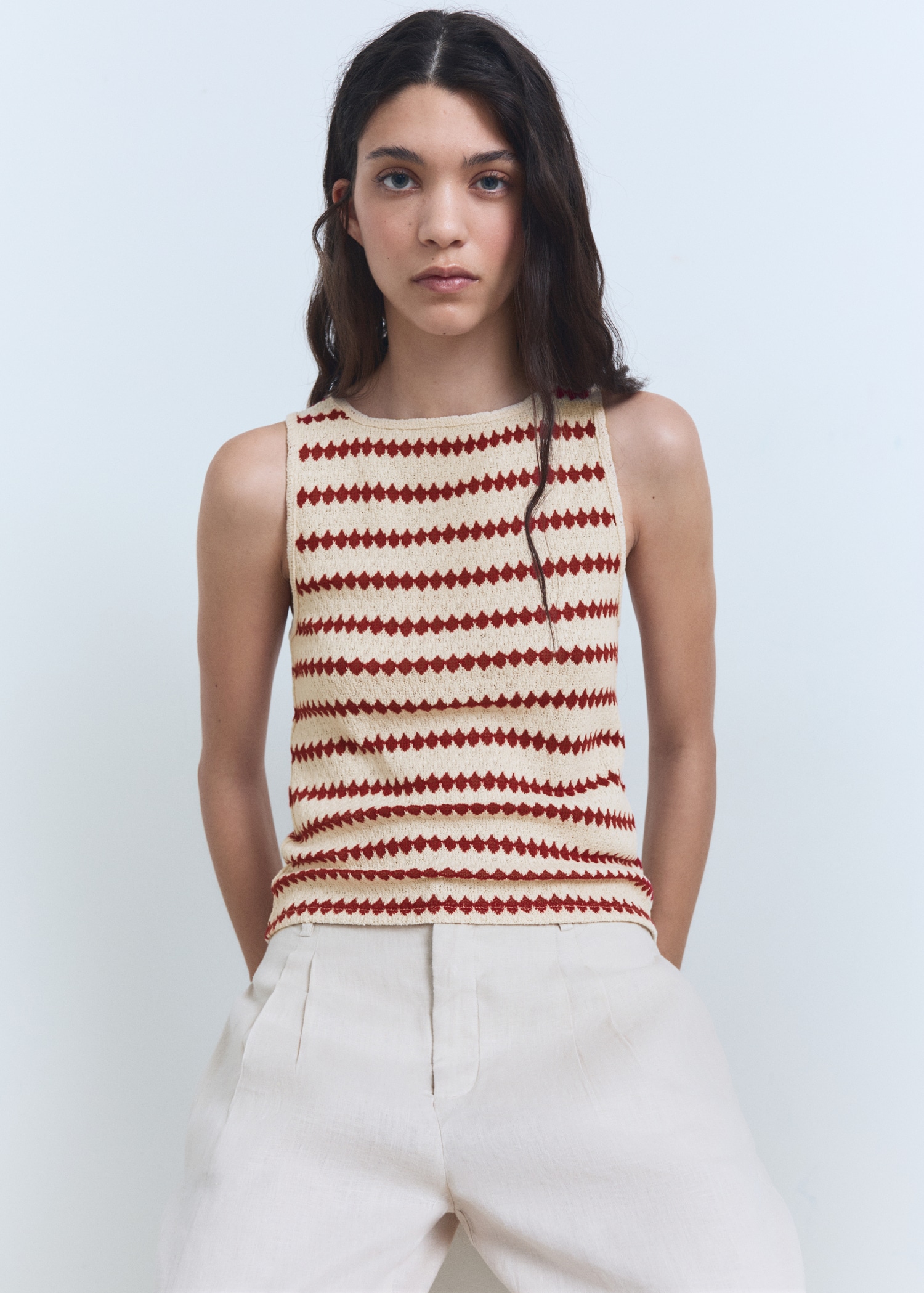 Knitted top with geometric print - Women | MANGO USA