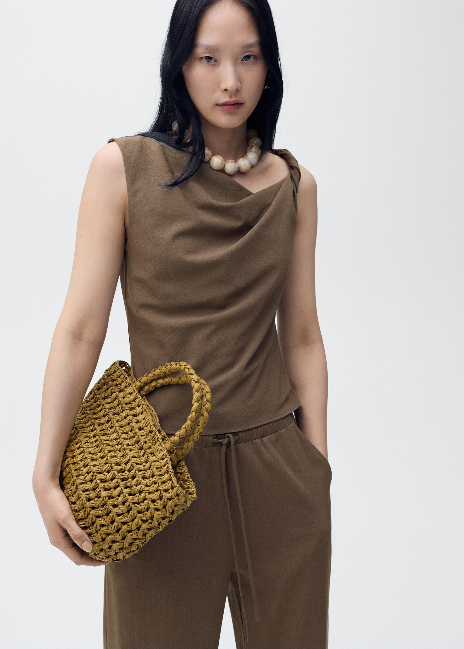 Asymmetrical draped top with straps - Medium plane