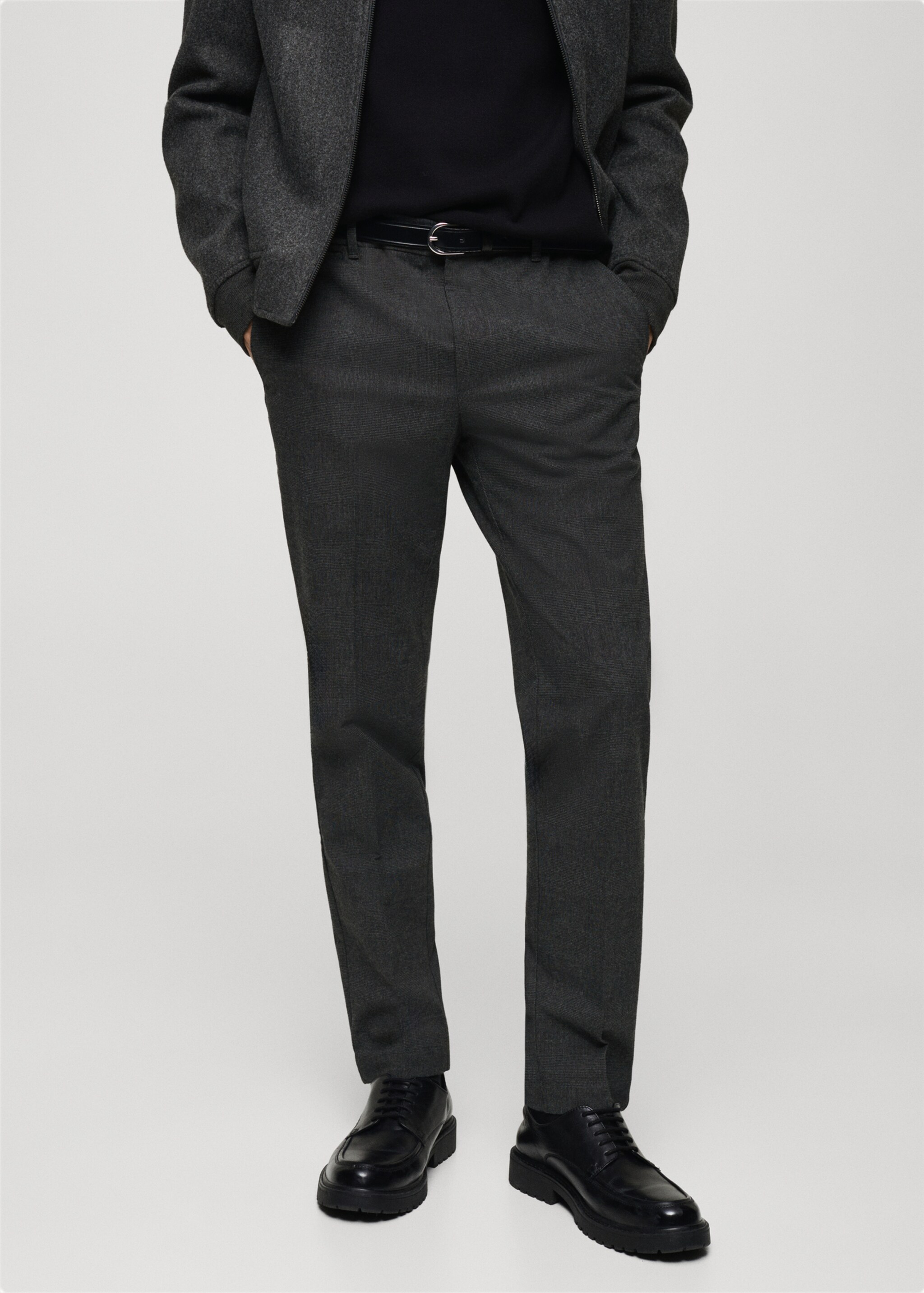 Prince of wales check flannel trousers - Medium plane