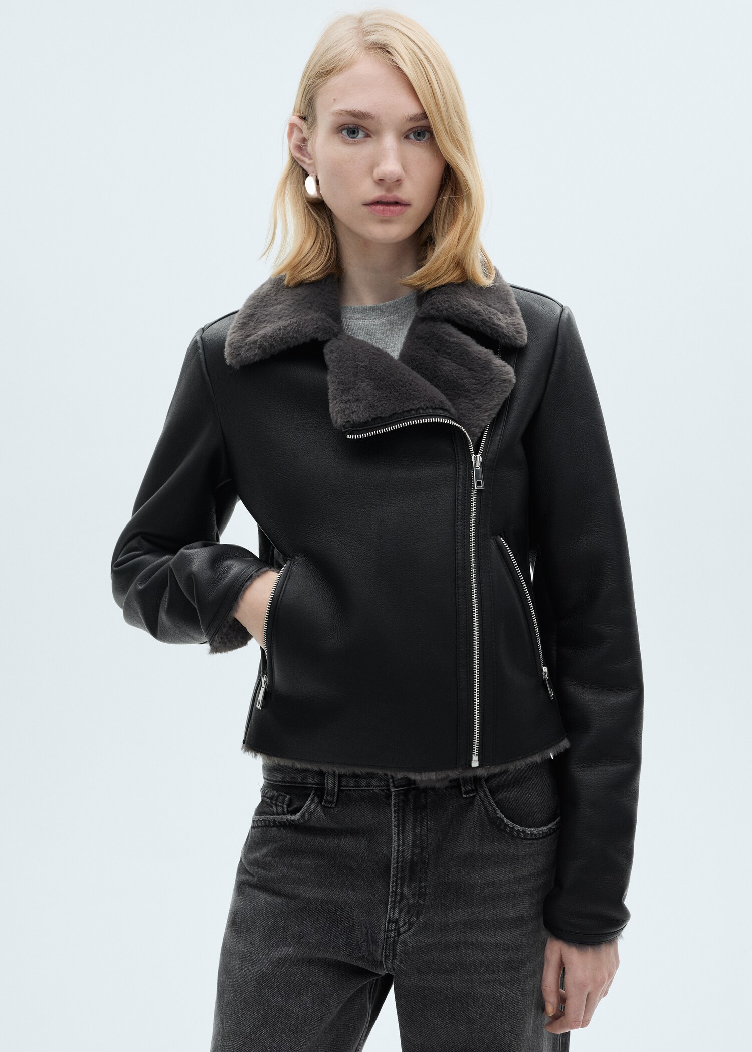 Jacket with shearling-effect lining - Medium plane