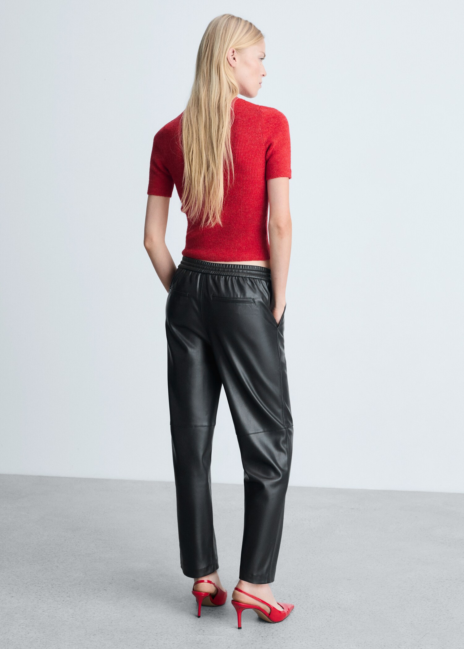 Leather-effect elastic waist trousers - Reverse of the article