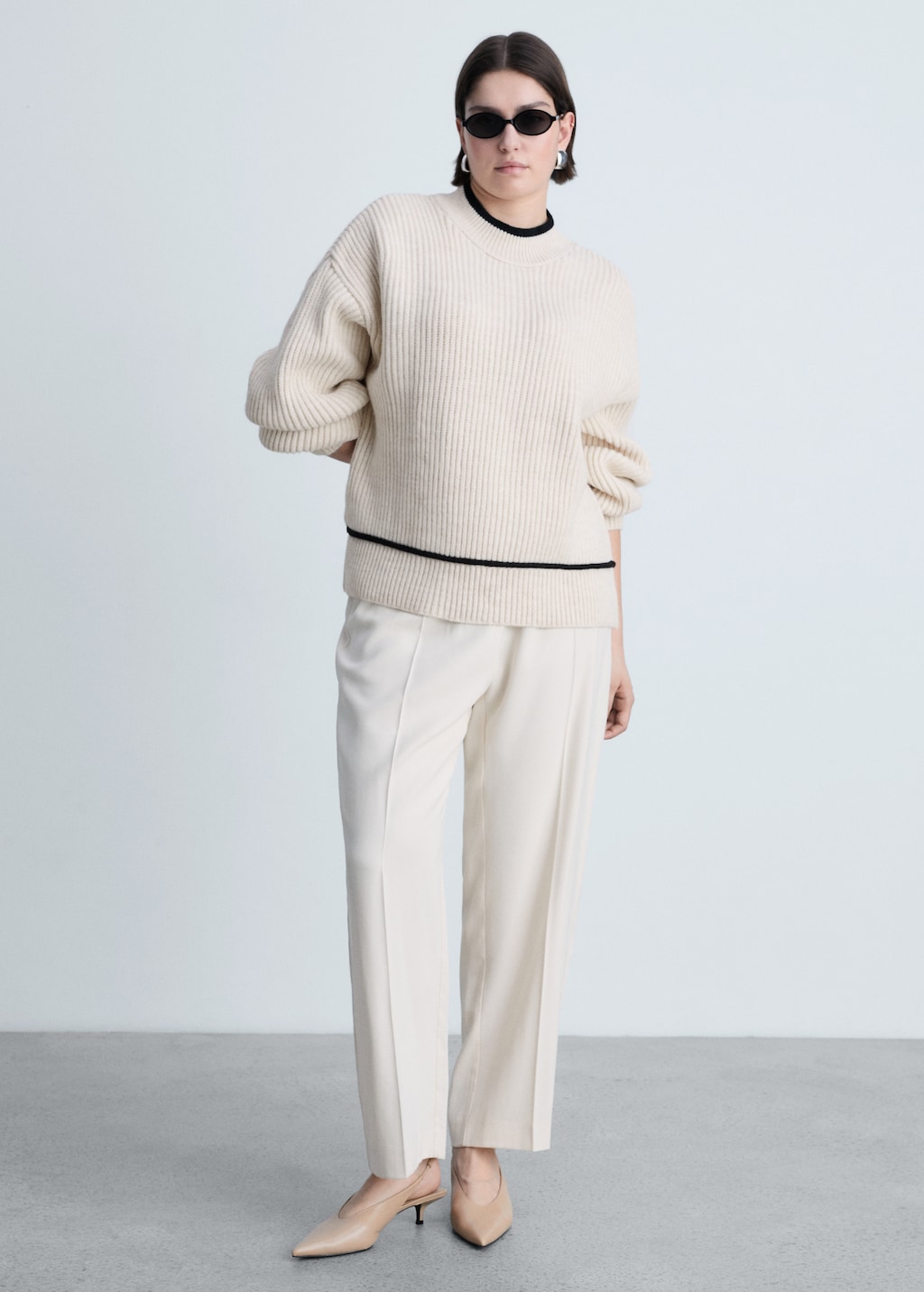 Perkins-neck sweater with contrasting details