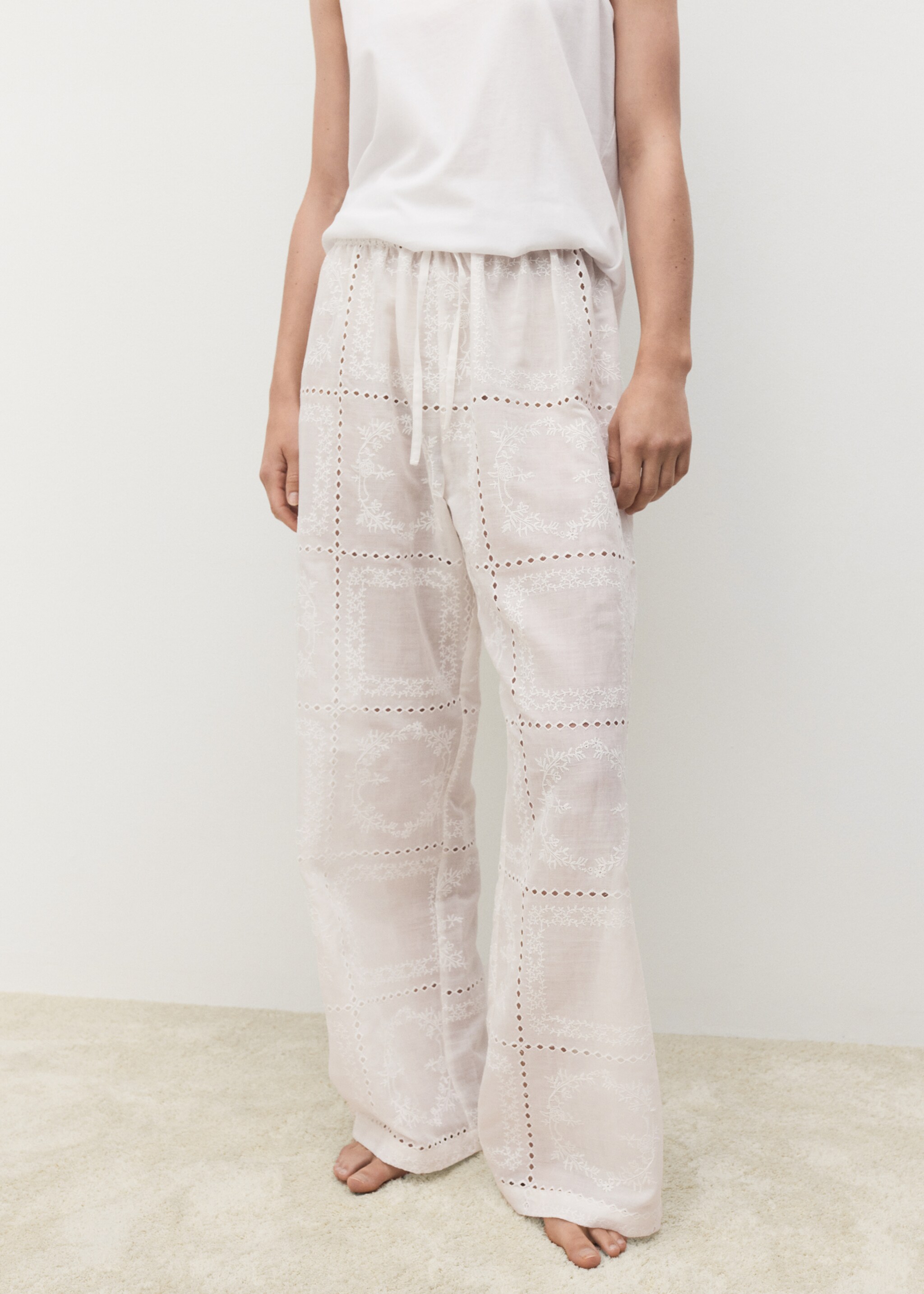 100% ramie embroidered trousers - Medium plane