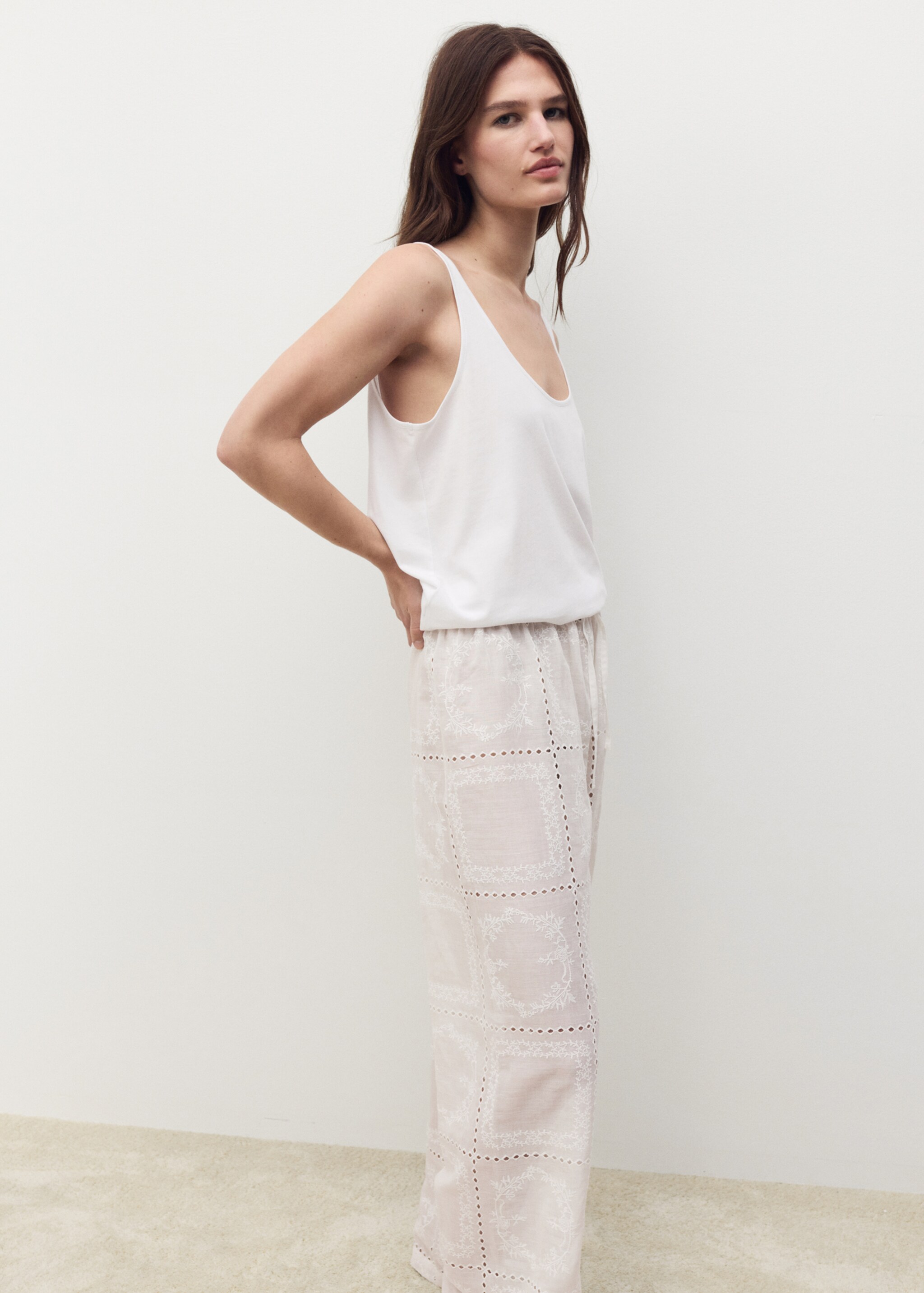 100% ramie embroidered trousers - Details of the article 1