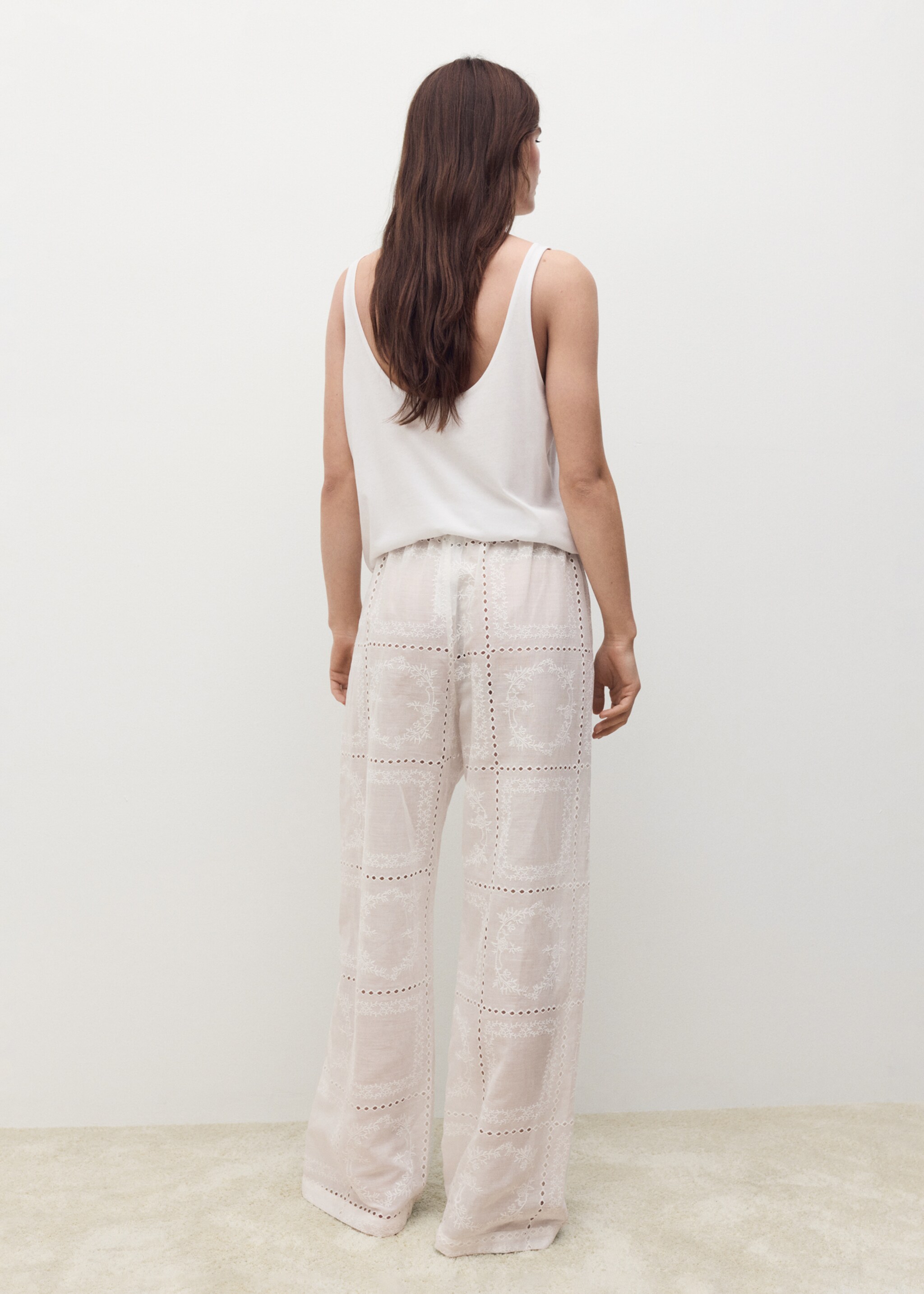 100% ramie embroidered trousers - Reverse of the article