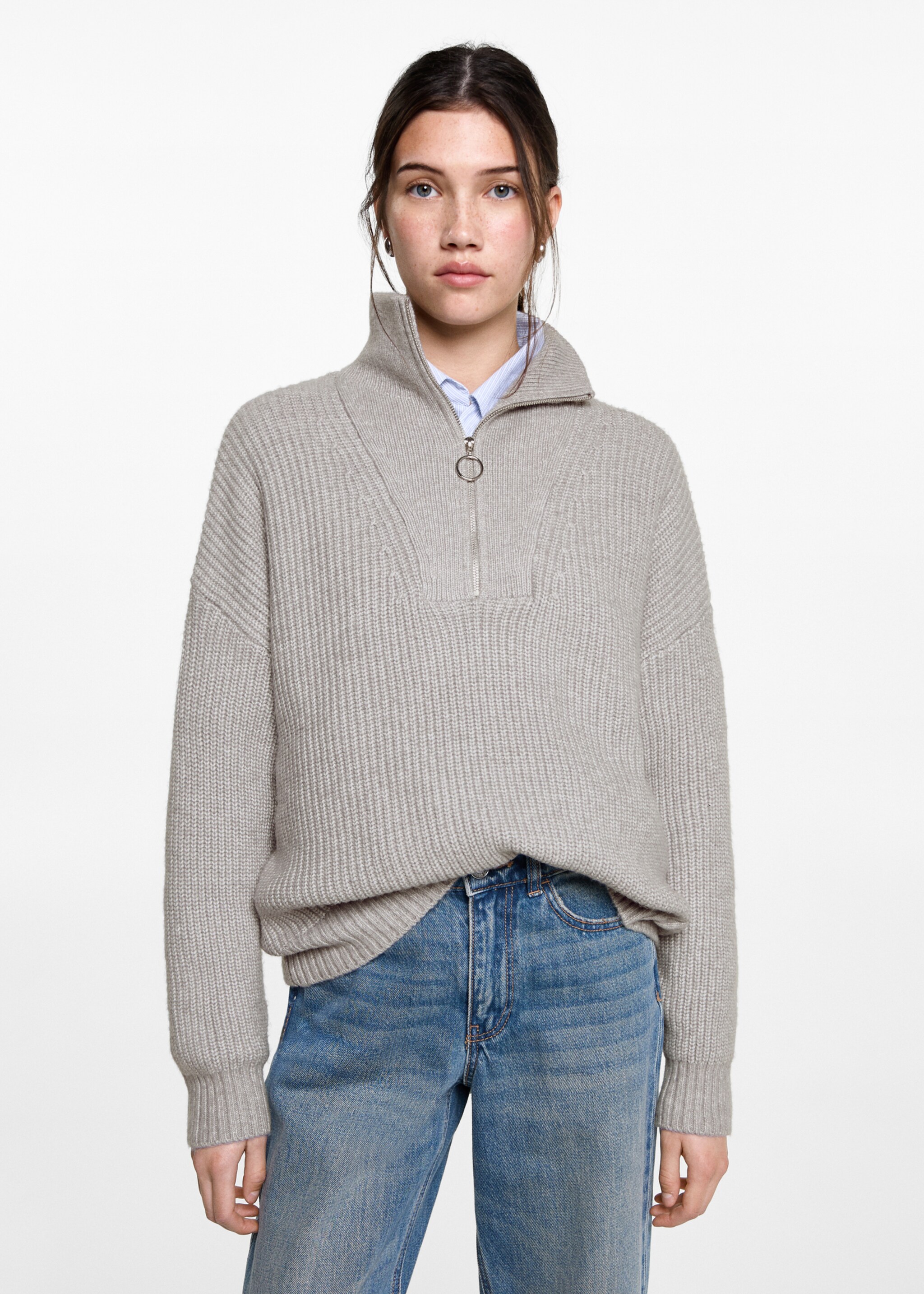 Pull-over maille col zippé - Plan moyen