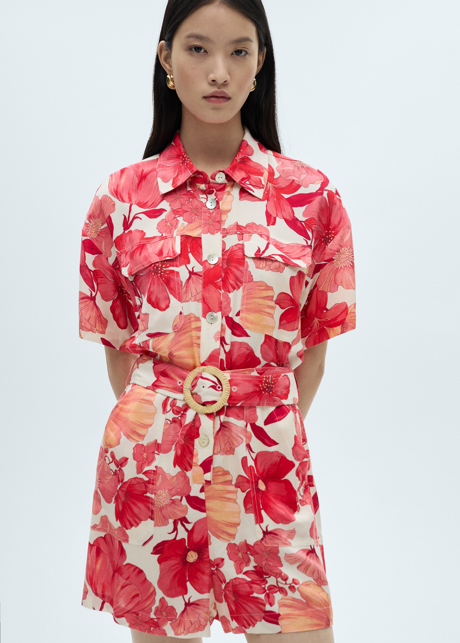 Mono Corto Mango Mono Rojo Mujer Mono Corto Estampado Floral