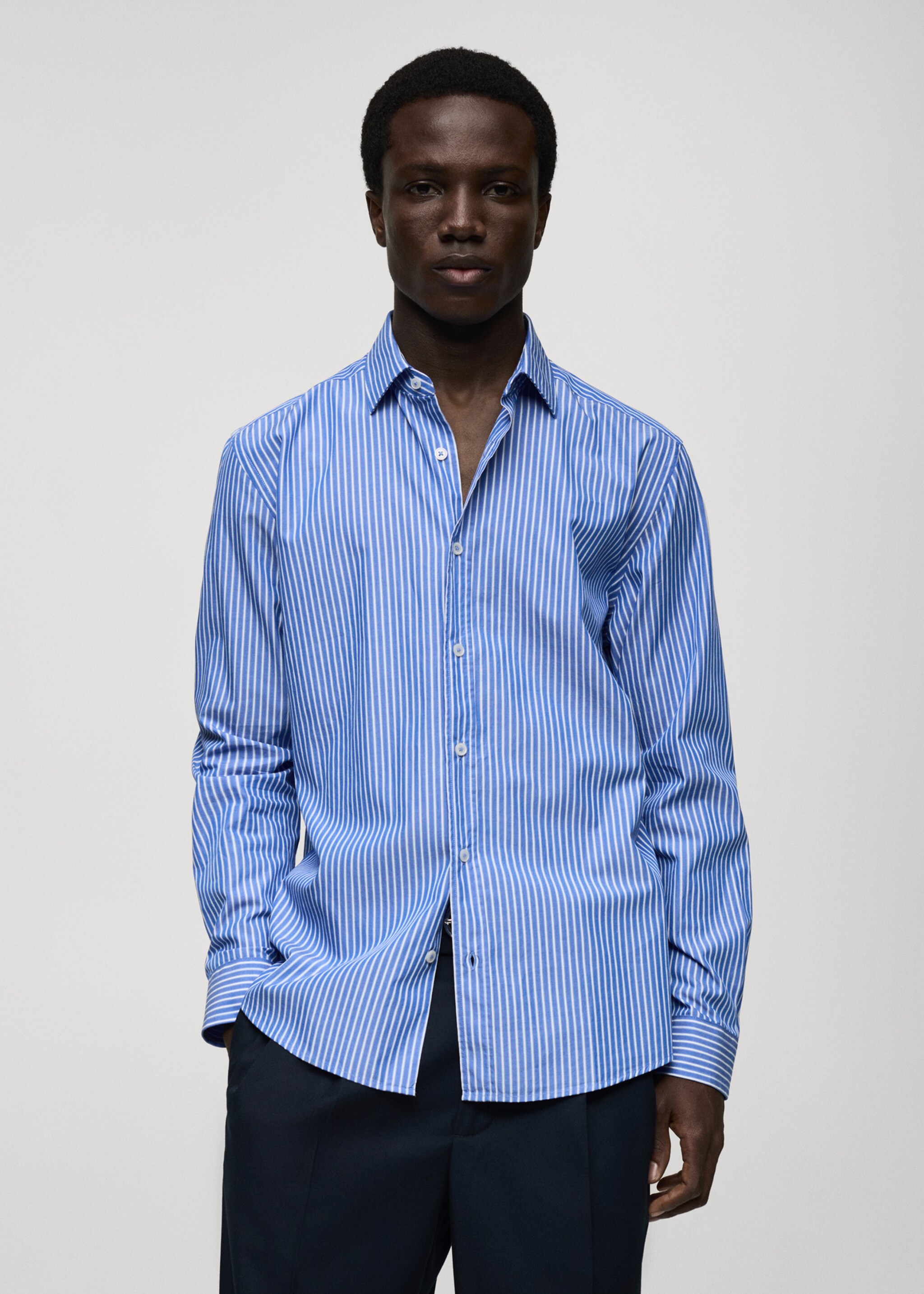 Camisa 100% algodón rayas regular fit - Plano medio