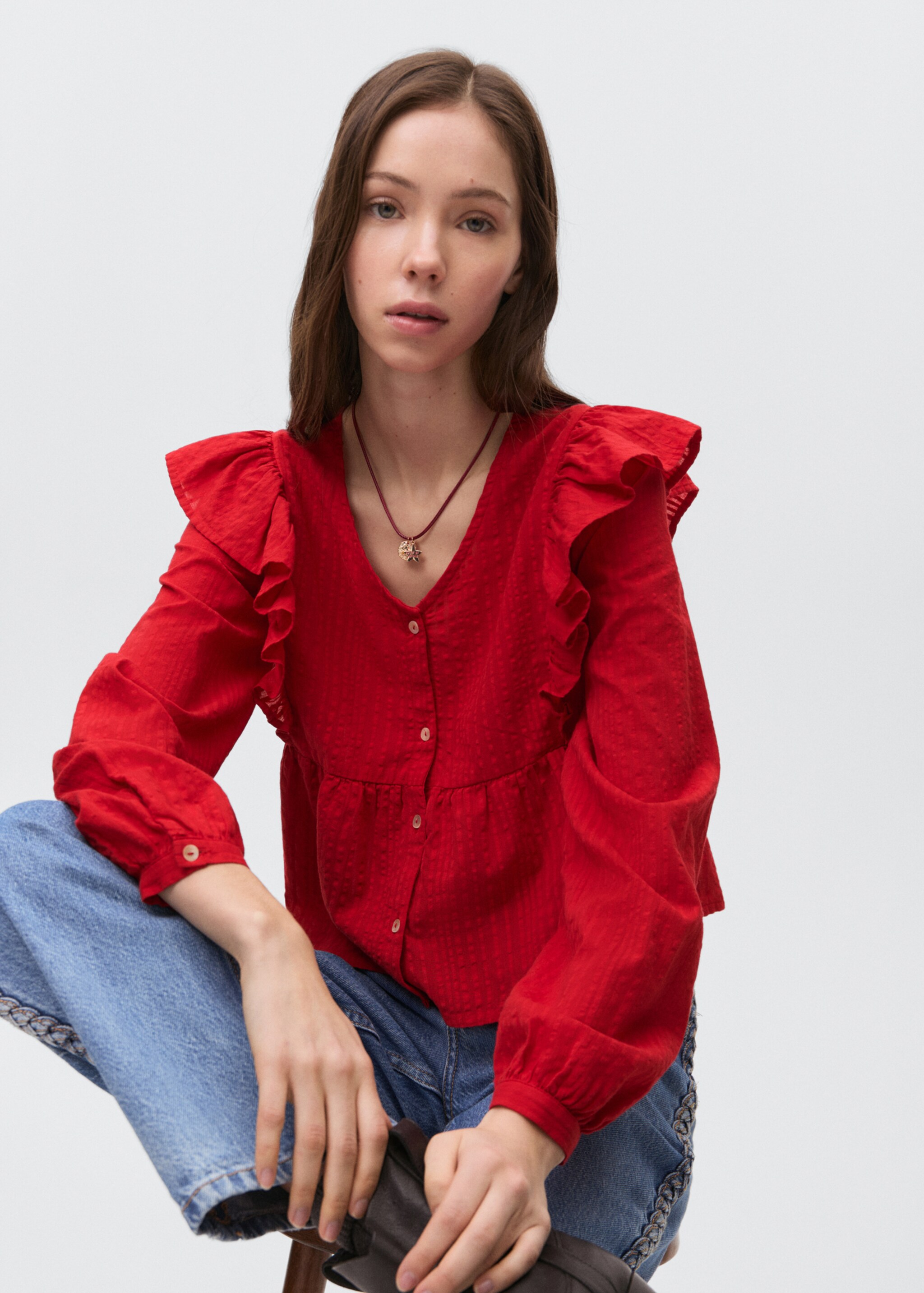 Ruffle shoulders blouse - Details of the article 1