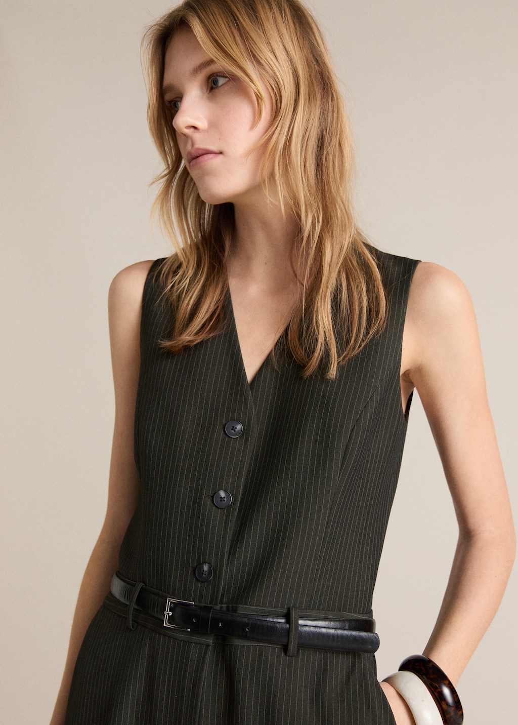 Pinstripe jumpsuit with belt - Women | MANGO USA Pinstripe jumpsuit with belt - Women | MANGO USA