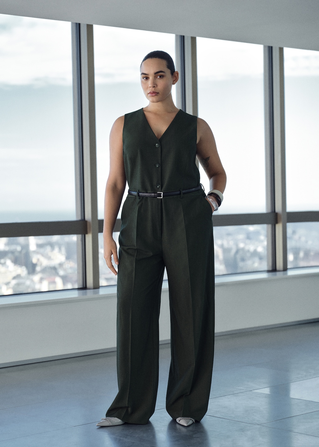 Pinstripe jumpsuit with belt - Women | MANGO USA Pinstripe jumpsuit with belt - Women | MANGO USA
