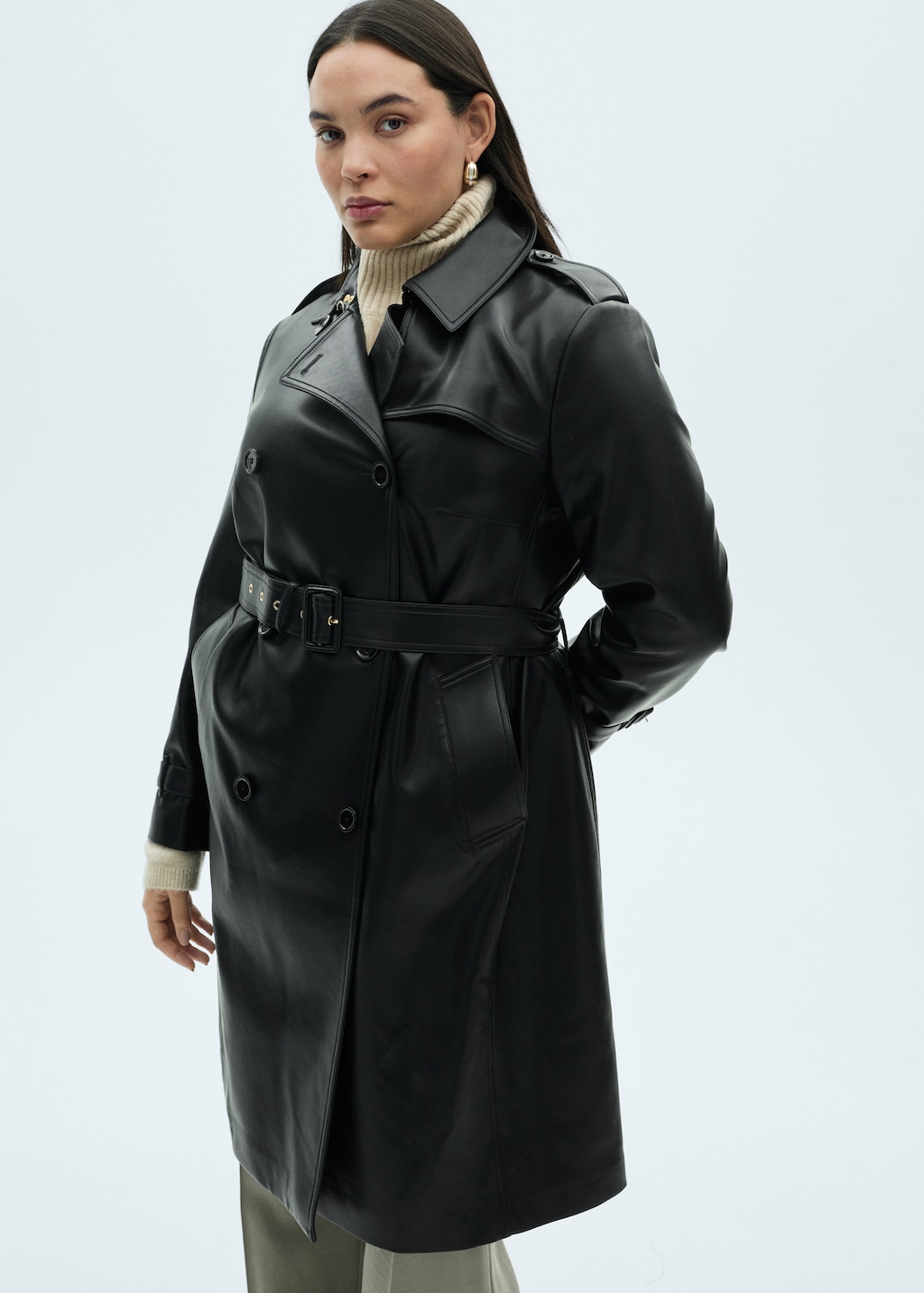 Leather-effect trench coat - Women | MANGO USA